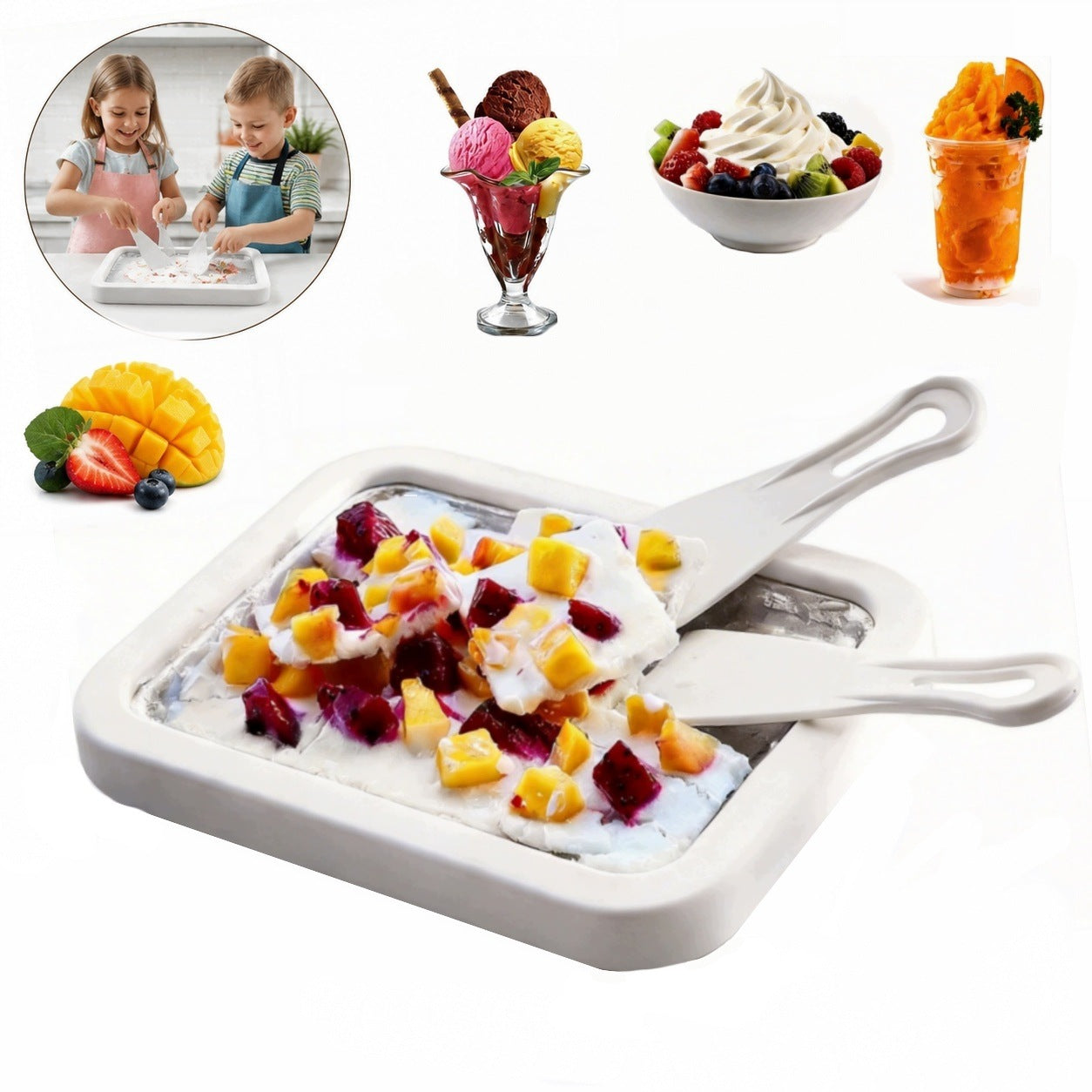 Universal rolling ice cream pan for children and adults without electricity