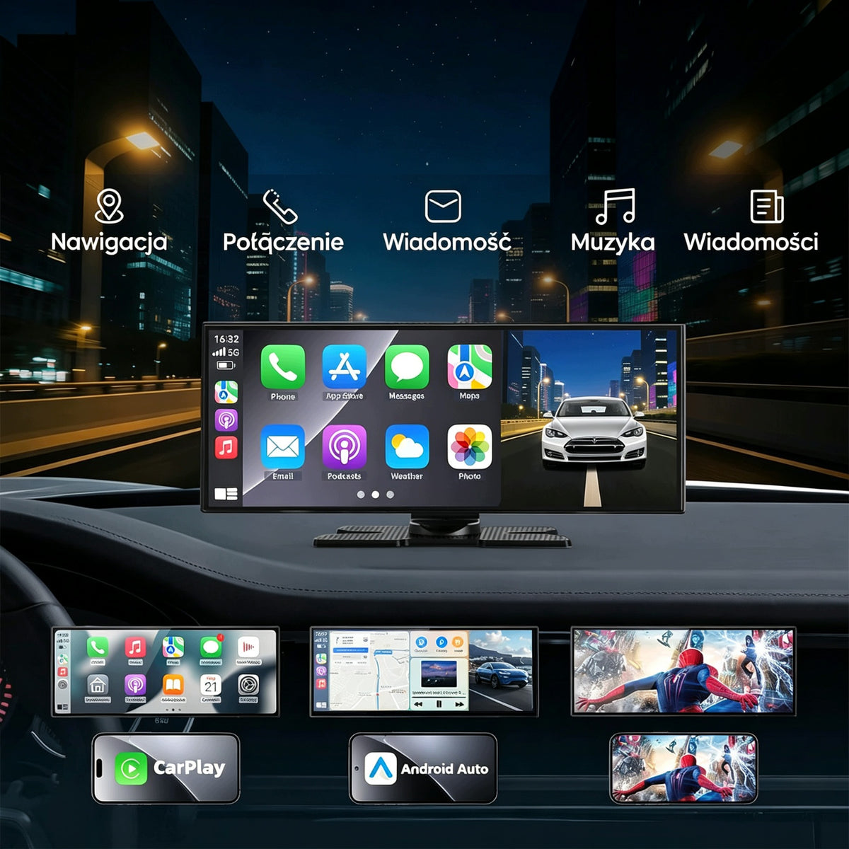 Uniwersalny ekran 11.5 "Multimedia radiowe samochodowy Carplay AndroidAuto Packaging status original