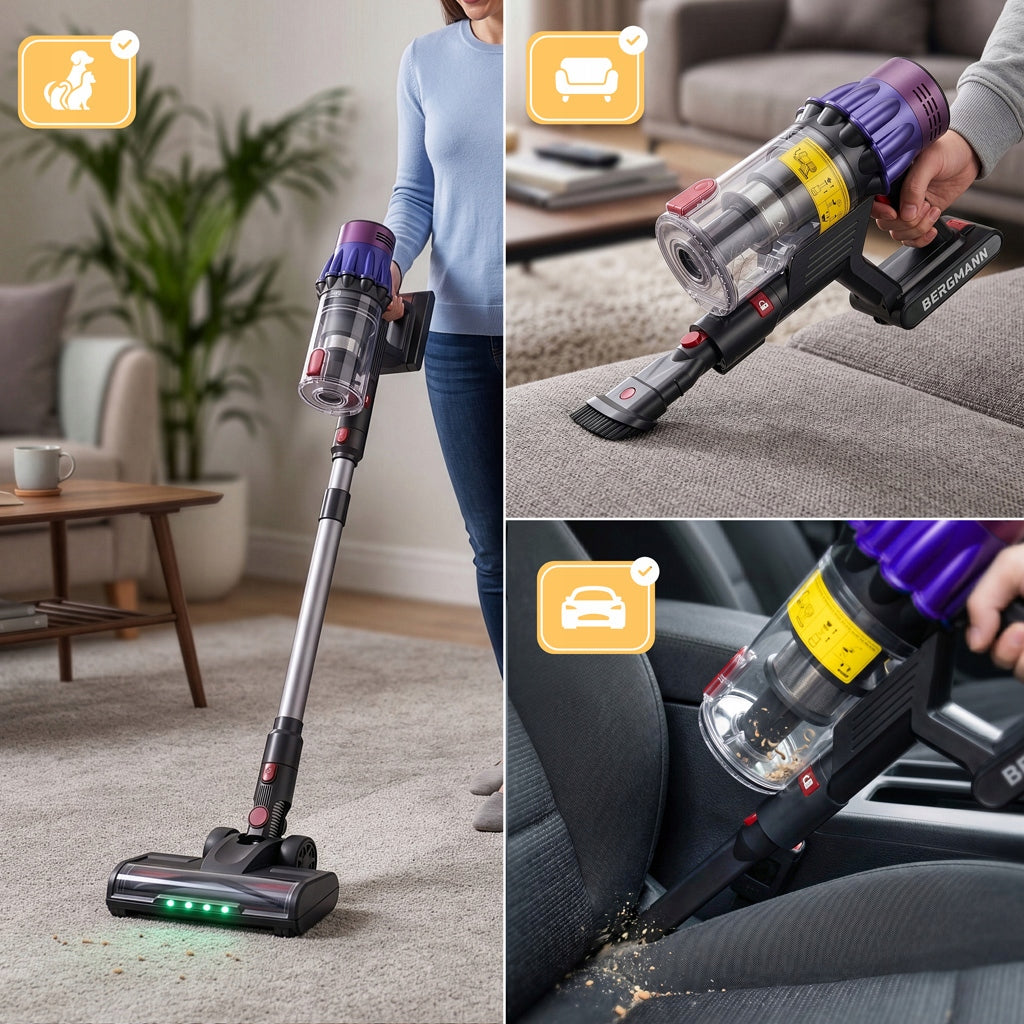 Upright Cordless Vacuum Cleaner BERGMANN PUX 728 650W LED Telescopic Pipe Manufacturer code MTP007813