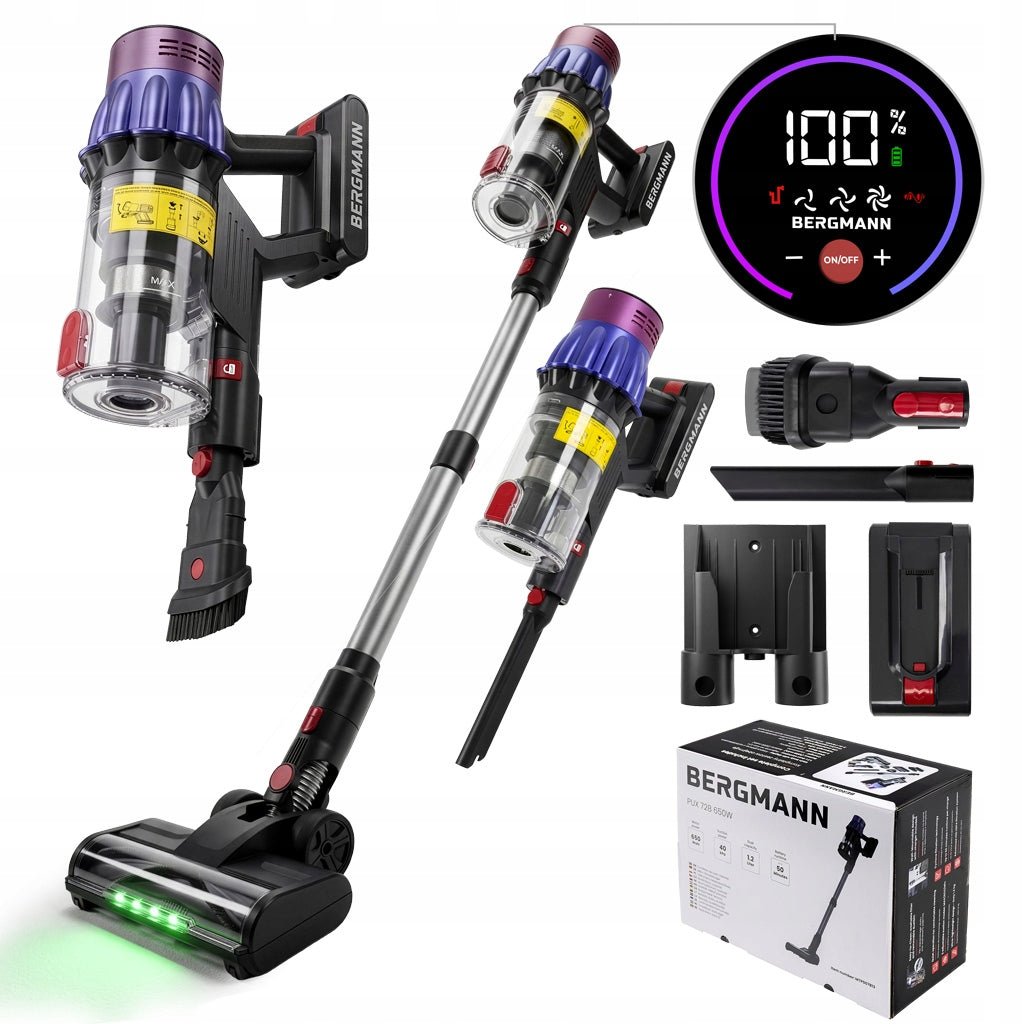 Upright Cordless Vacuum Cleaner BERGMANN PUX 728 650W LED Telescopic Pipe