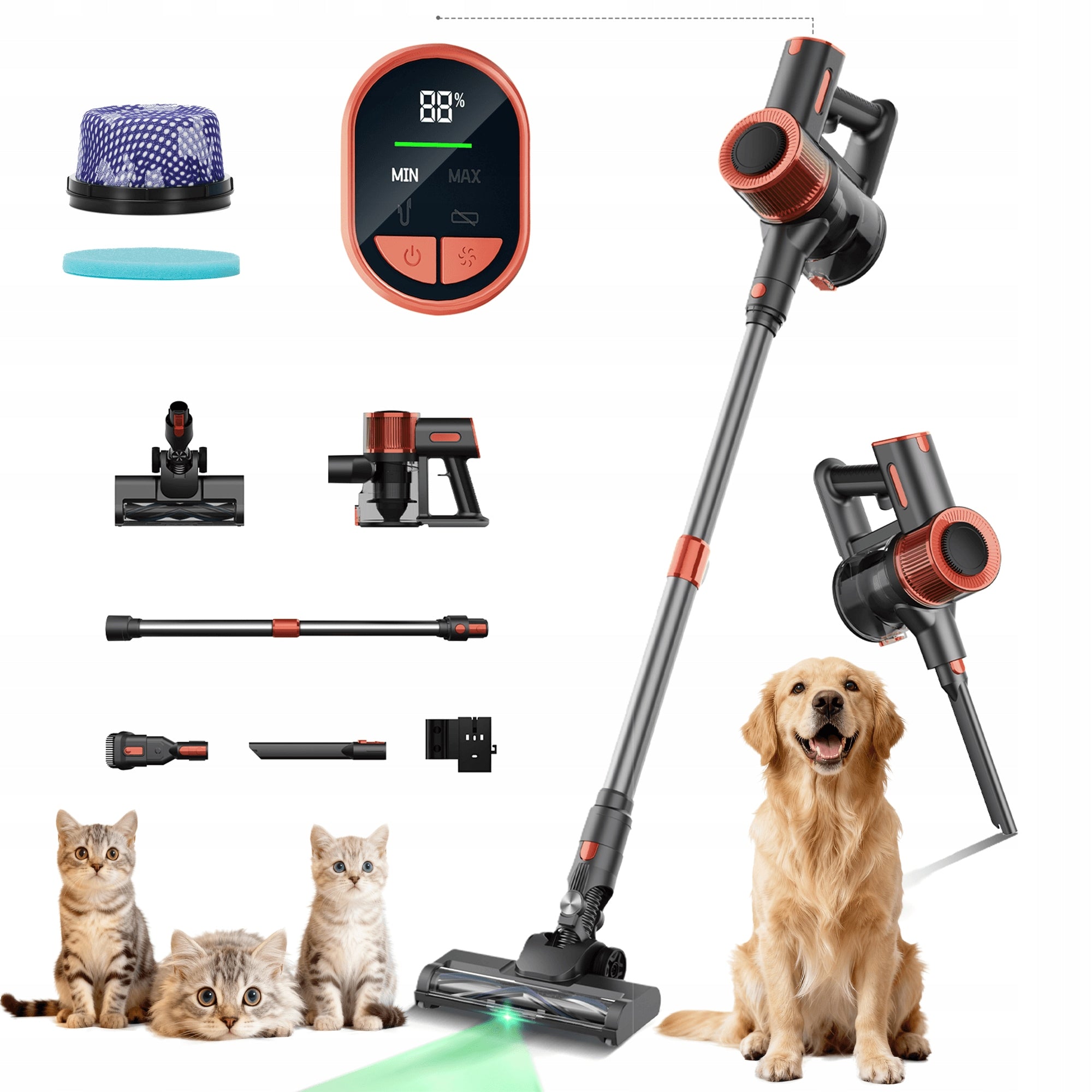 Upright Cordless Vacuum Cleaner JIGOO C200 23Kpa 350W LED 40 Min 72dB 1.2L