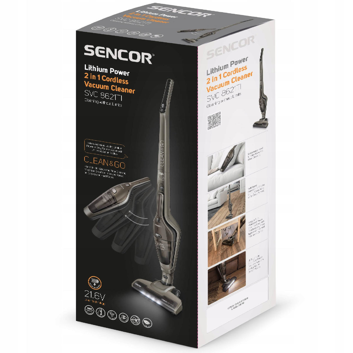 Upright vacuum cleaner 2in1 HEPA 2 SUCTION POWER 2000 mAh 50 MIN Sencor SVC 8621TI Packaging status original