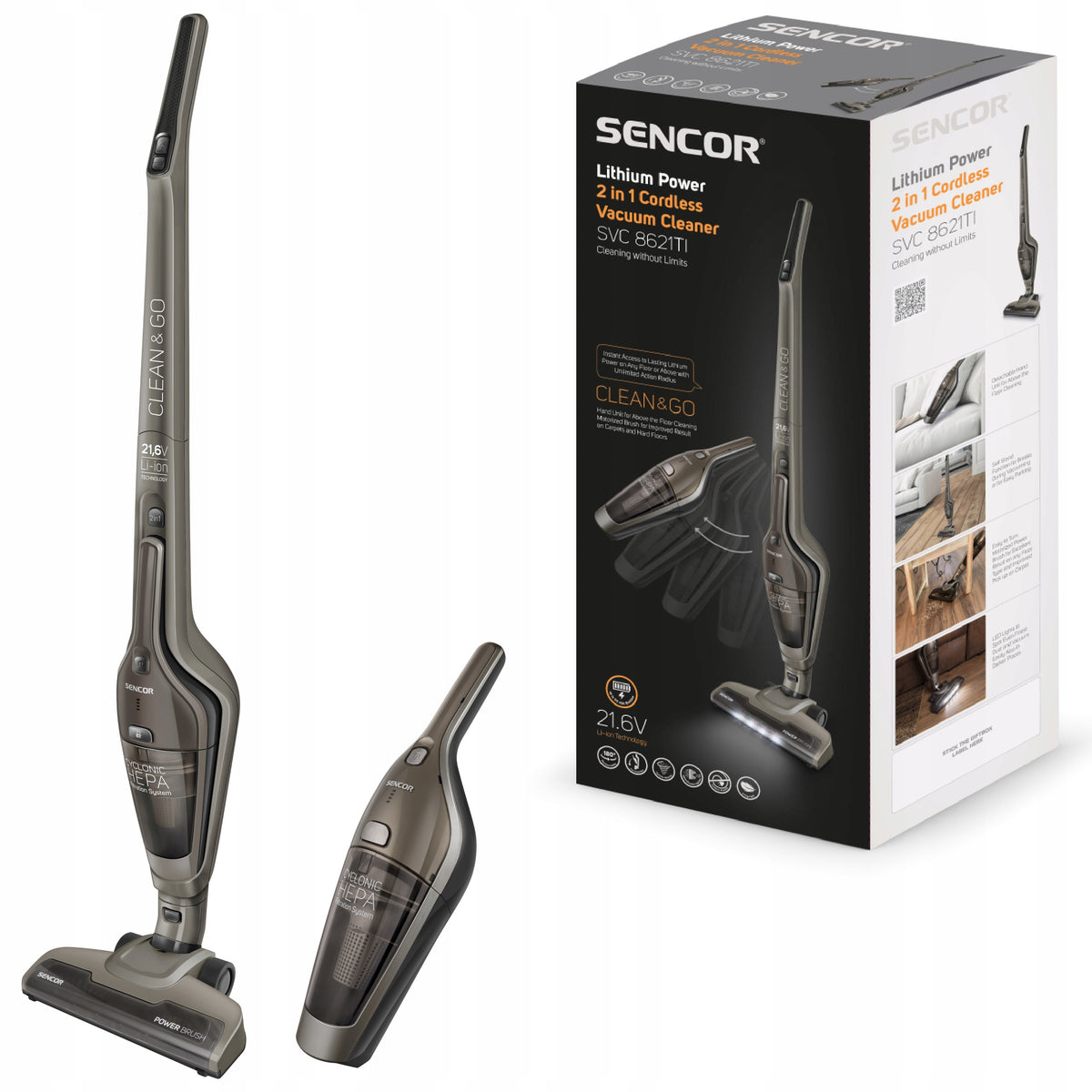 Upright vacuum cleaner 2in1 HEPA 2 SUCTION POWER 2000 mAh 50 MIN Sencor SVC 8621TI