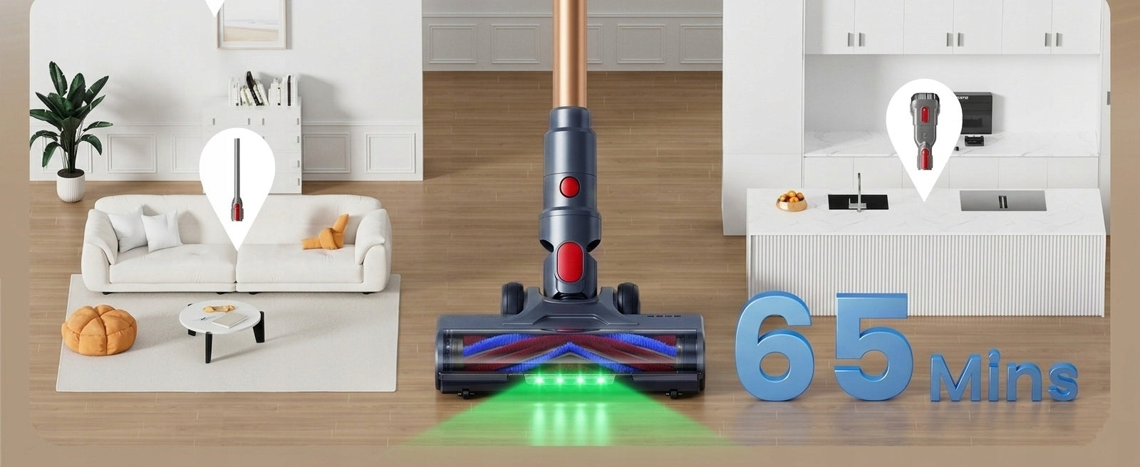 Upright vacuum cleaner Blossom V20 650W 55000PA yellow/gold Dominant color purple