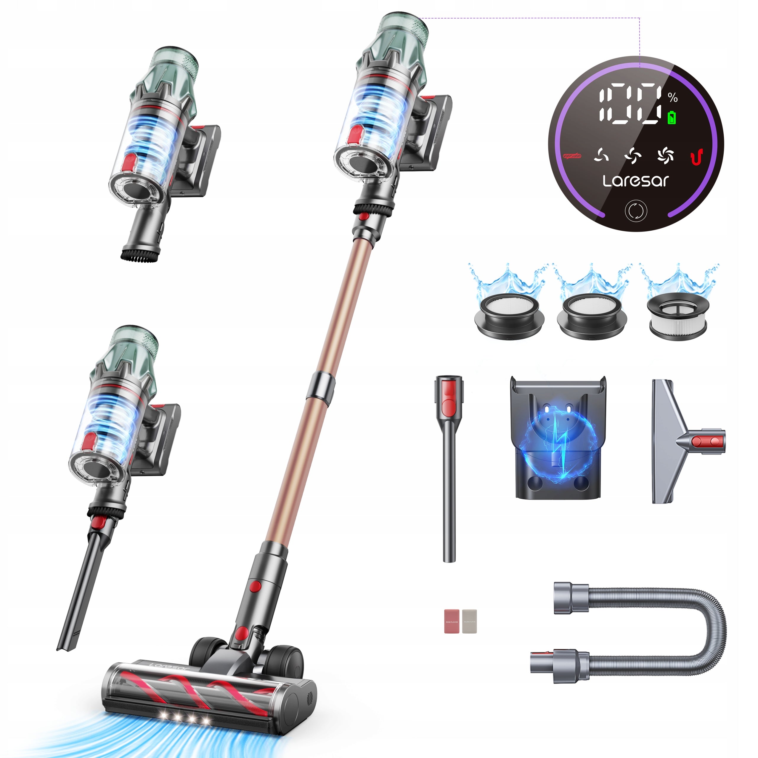 Upright vacuum cleaner Laresar V7 PRO yellow/gold POWERFUL set NEW