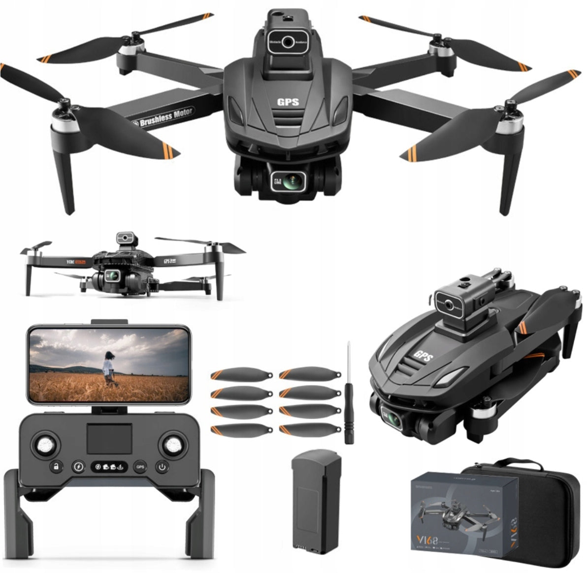 V168 Pro Max - Dron GPS z kamerą 8K WiFi FPV 360 Ekran omijanie przeszkód
