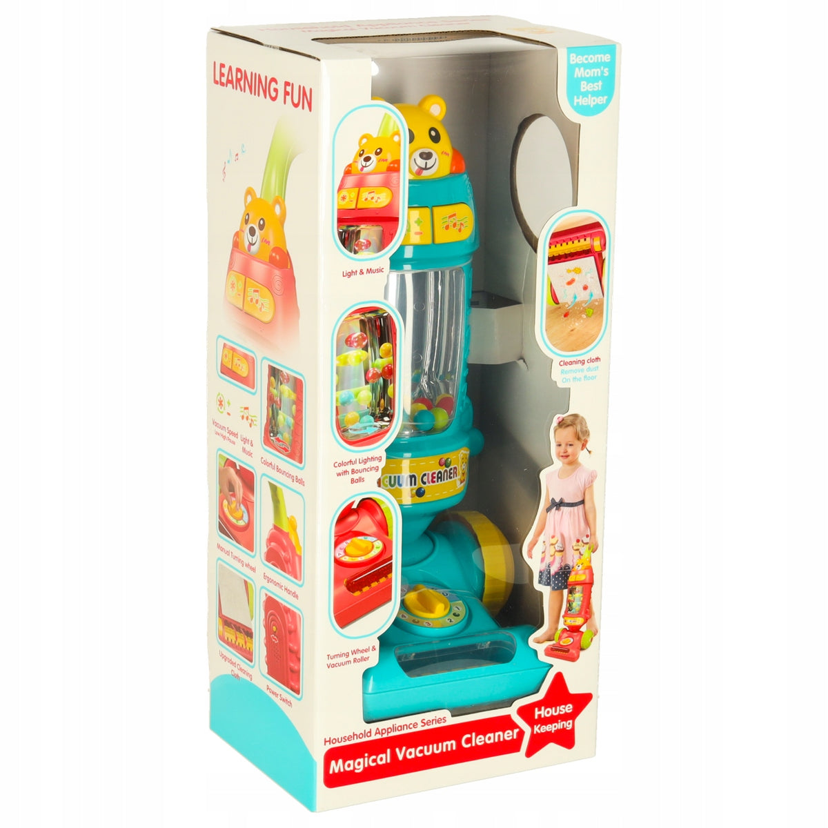 VACUUM CLEANER FOR CHILDREN INTERACTIVE VERTICAL TOY WITH SOUND XXL BLUE Brand Ikonka