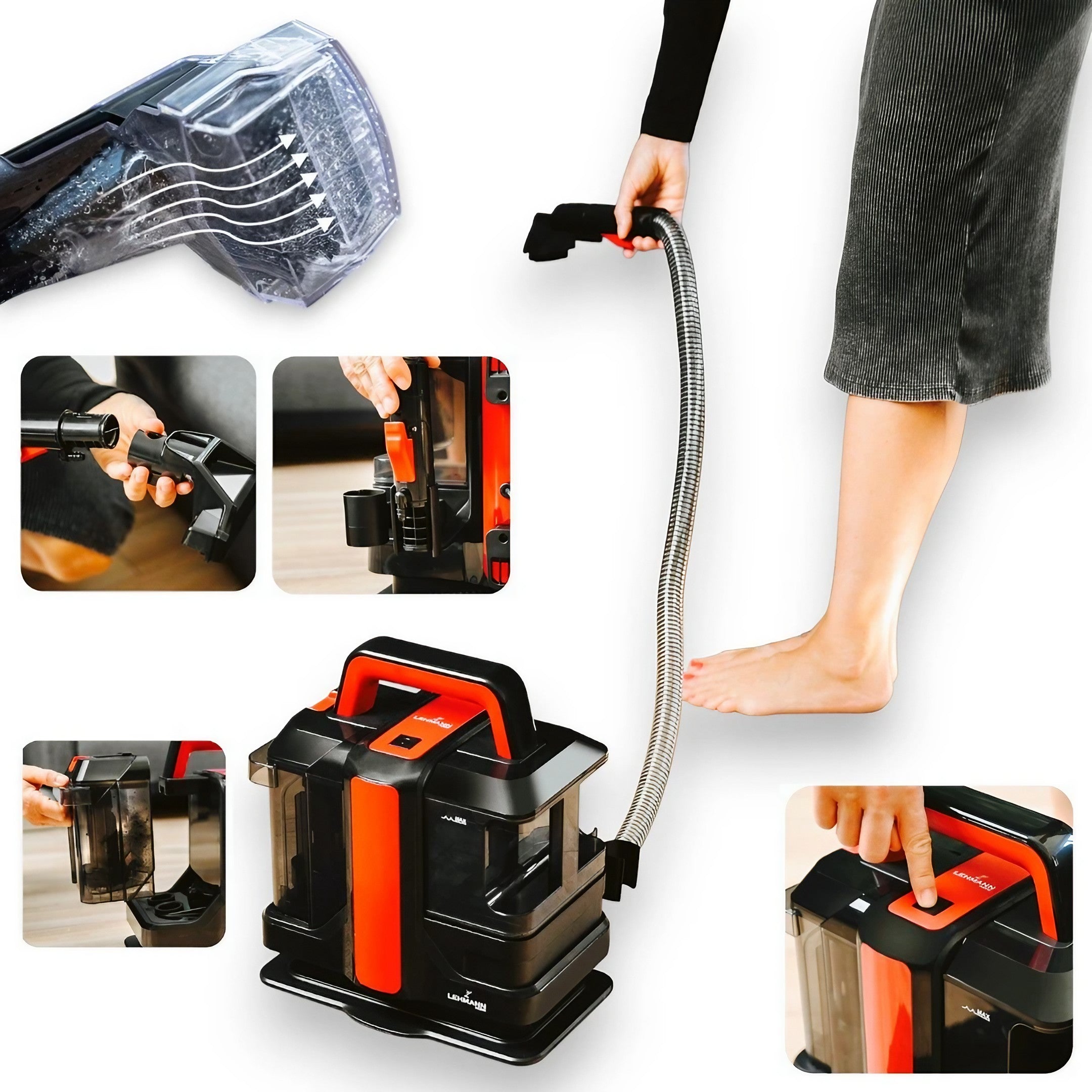 VACUUM CLEANER WASHING LEHMANN CARPET UPHOLSTERY WET DRY SUCTION CUPS SPOT CLEAN Clean water tank capacity 1.08 l