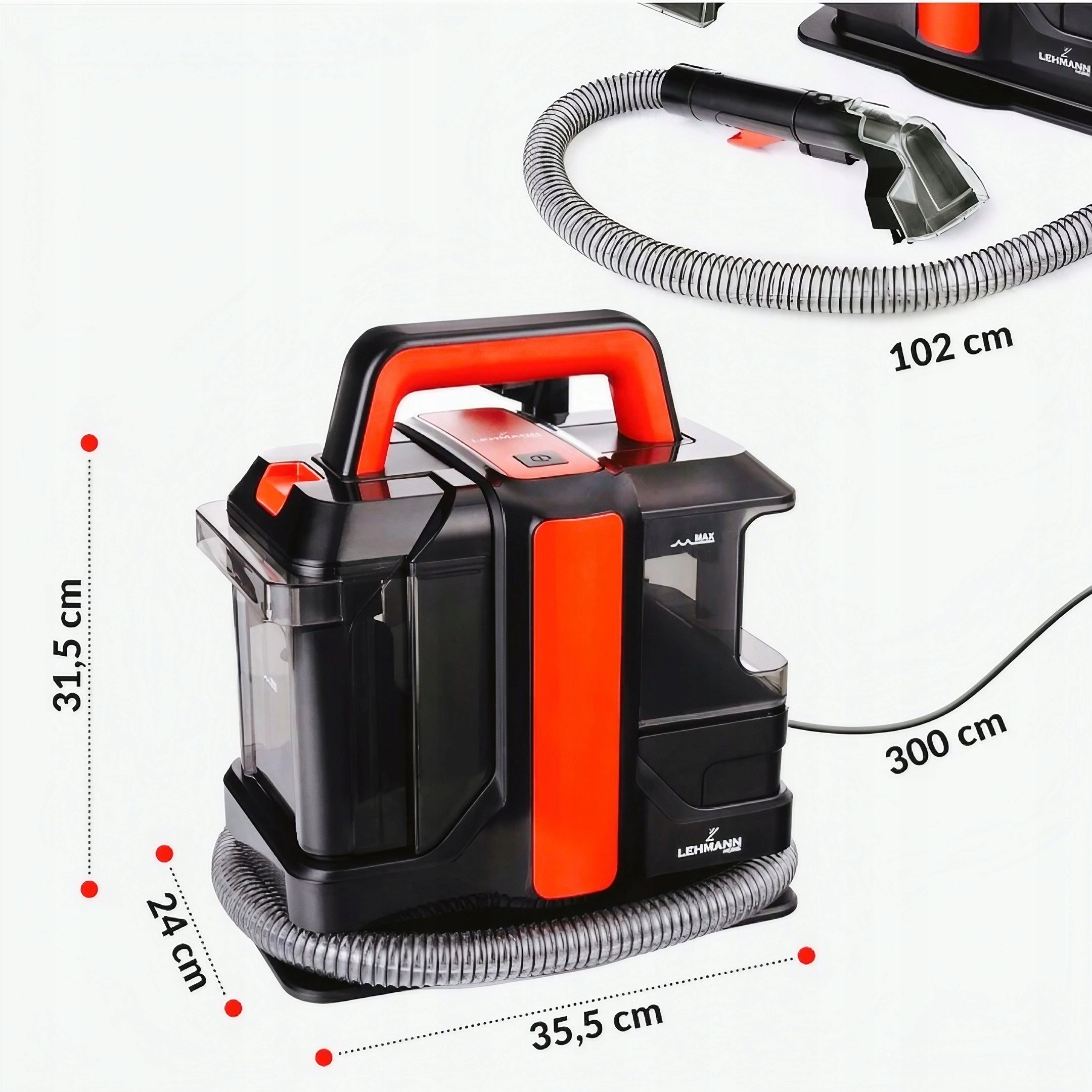 VACUUM CLEANER WASHING LEHMANN CARPET UPHOLSTERY WET DRY SUCTION CUPS SPOT CLEAN Maximum power 450 W