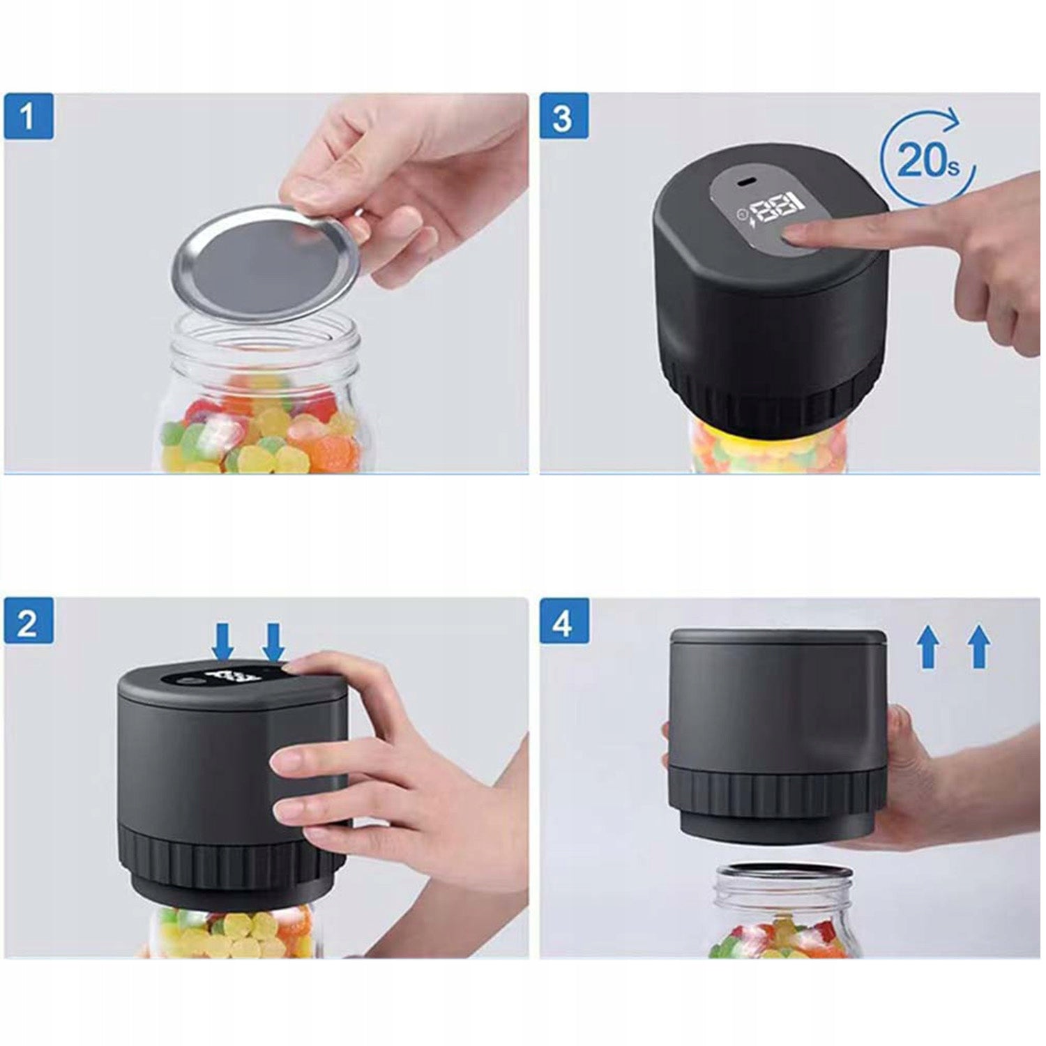 VACUUM MASON ELECTRIC JAR CLOSER WITH STRONG SUCTION POWER BLACK Dominant color black