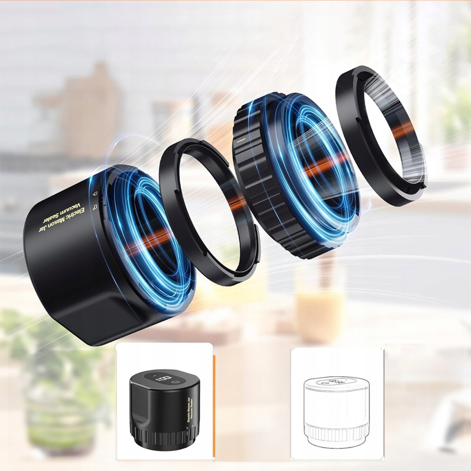 VACUUM MASON ELECTRIC JAR CLOSER WITH STRONG SUCTION POWER BLACK Material synthetic material