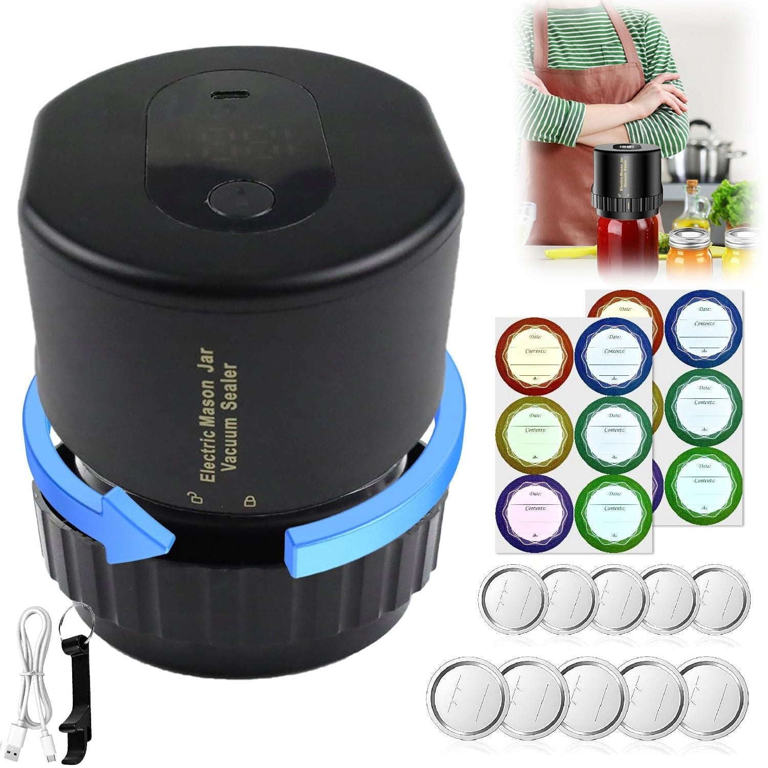 VACUUM MASON ELECTRIC JAR CLOSER WITH STRONG SUCTION POWER BLACK