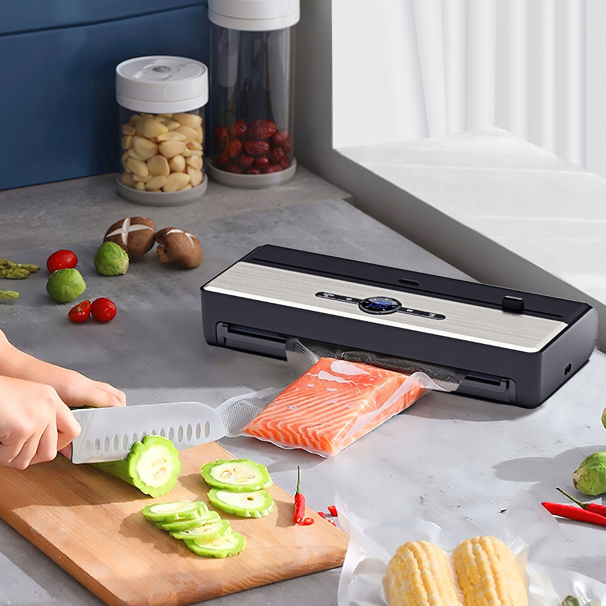 VACUUM SEALER FOOD PACKAGING MACHINE AUTOMATIC+BAGS & FILM 7in1 Packaging status original