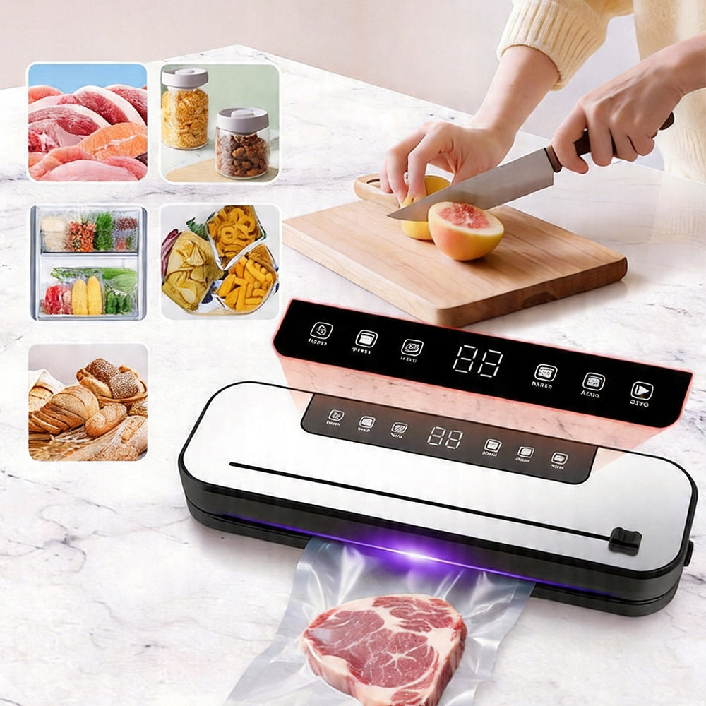 VACUUM SEALER PACKAGING MACHINE WITH 50 BAGS 75 KPA STRONG 6 MODES LCD Product depth 35.6 cm