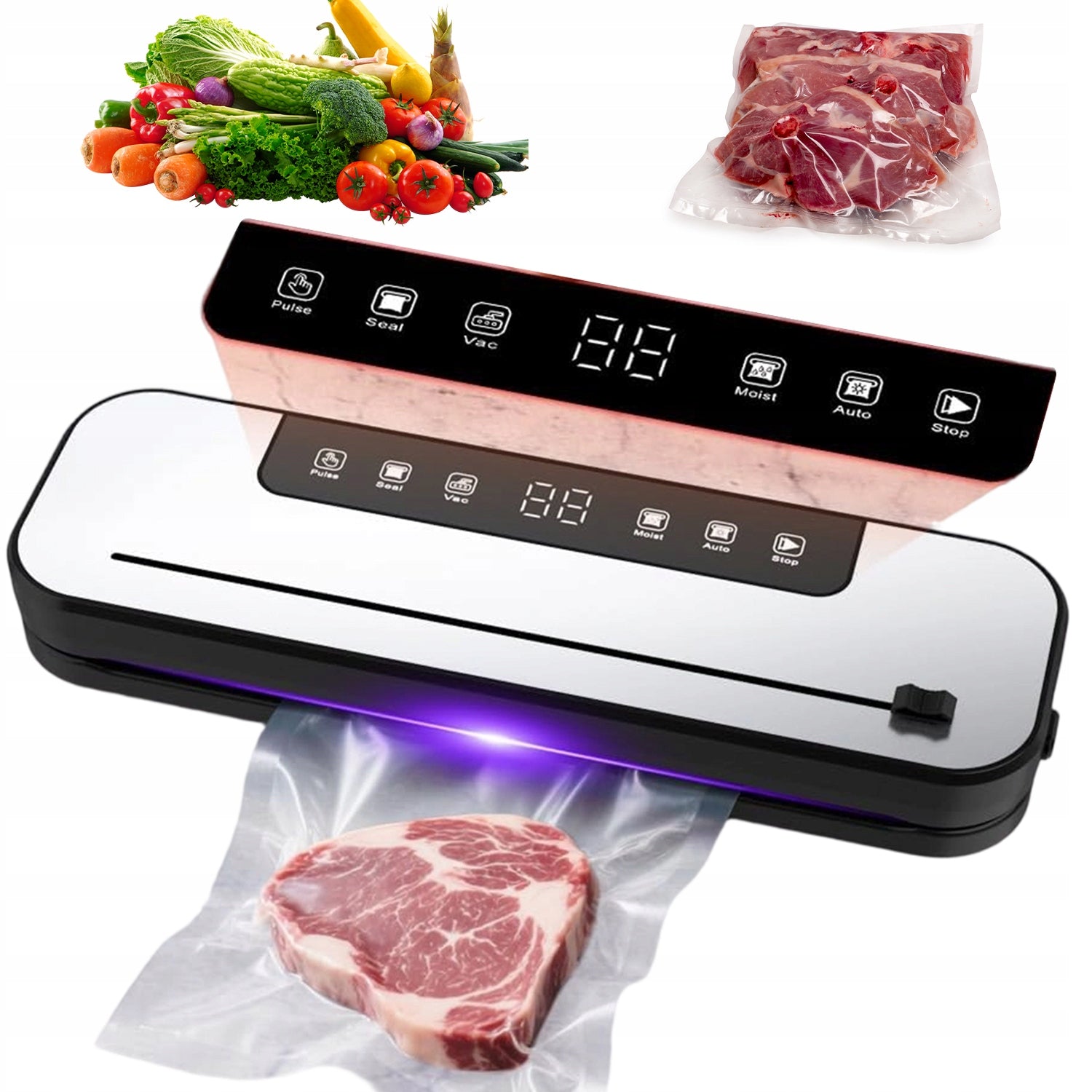 VACUUM SEALER PACKAGING MACHINE WITH 50 BAGS 75 KPA STRONG 6 MODES LCD