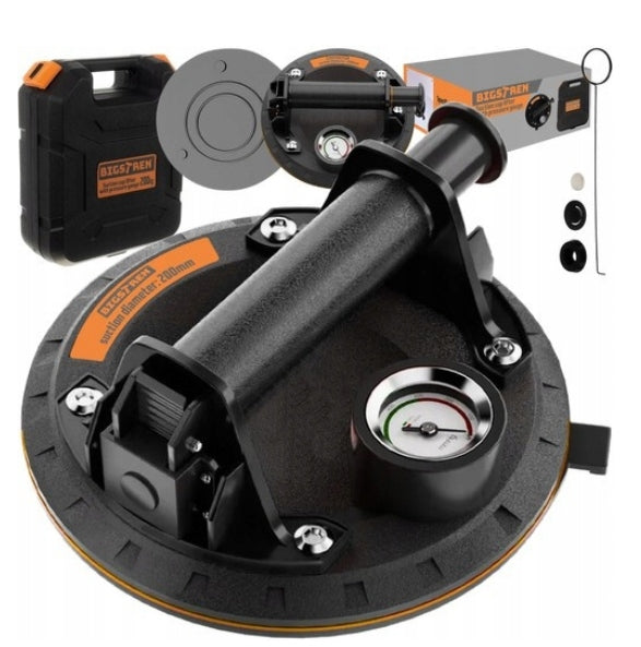 VACUUM SUCTION CUP FOR TILES AND GLASS WITH PRESSURE GAUGE CARRYING HANDLE