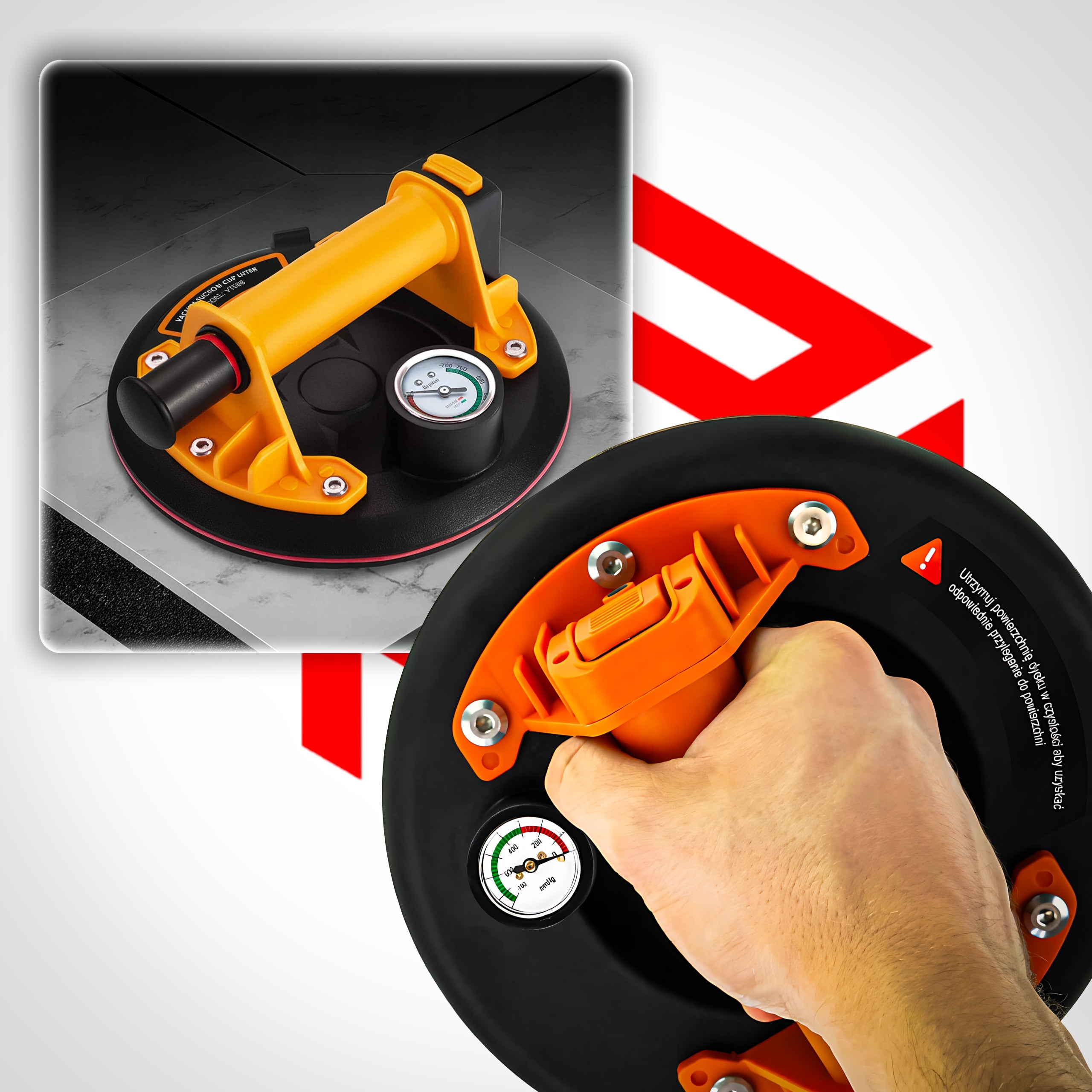 VACUUM SUCTION CUP WITH PRESSURE GAUGE AND PUMP TWO-LAYER LIFTING CAPACITY 200KG EAN (GTIN) 5907255340804