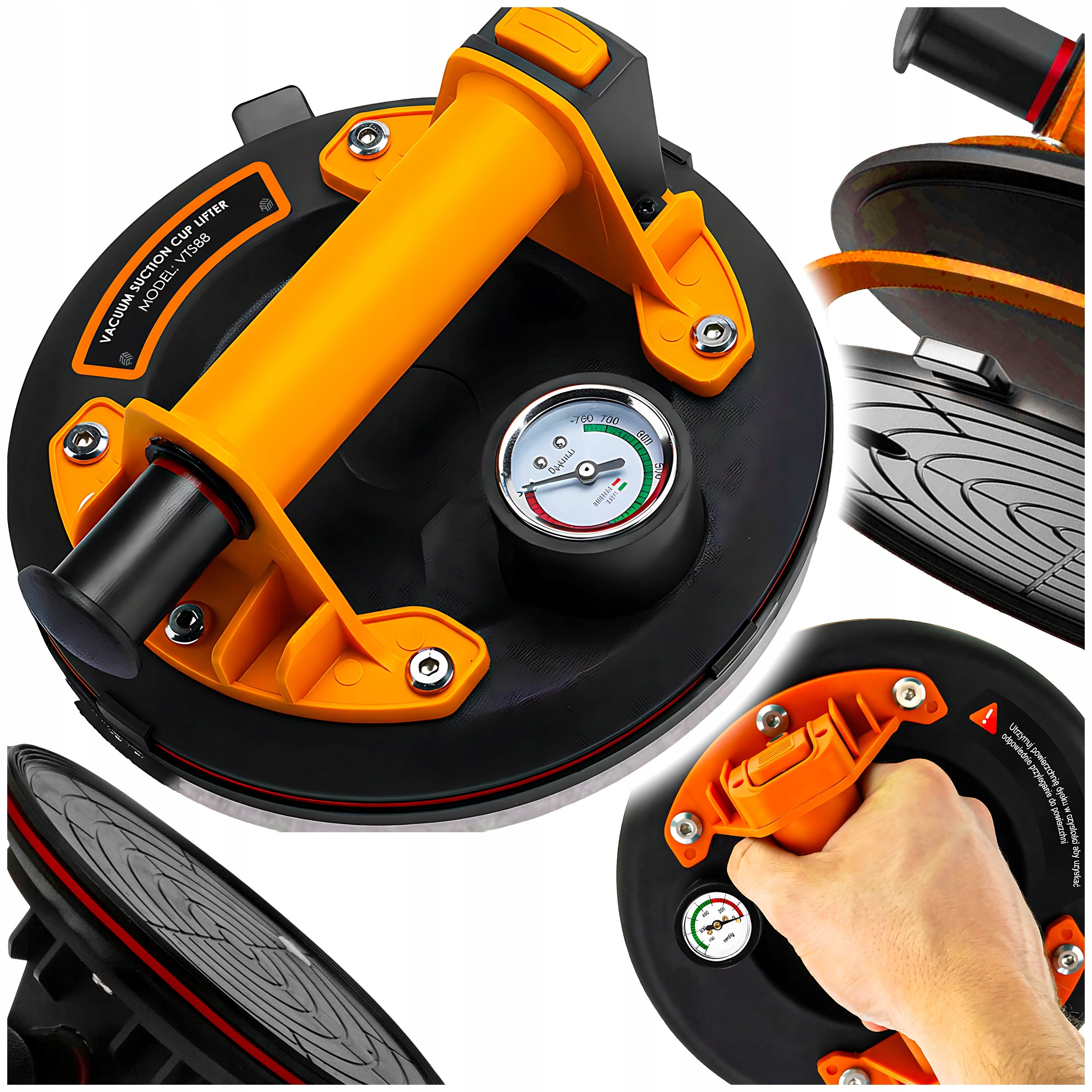VACUUM SUCTION CUP WITH PRESSURE GAUGE AND PUMP TWO-LAYER LIFTING CAPACITY 200KG