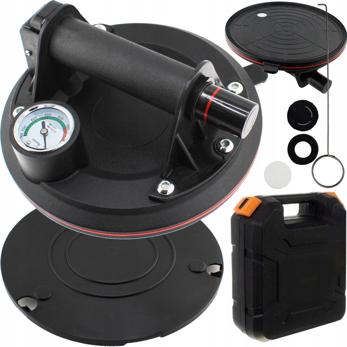 VACUUM SUCTION CUP WITH PRESSURE GAUGE HOLDER WITH PUMP FOR TILES, GLAZE AND GLASS