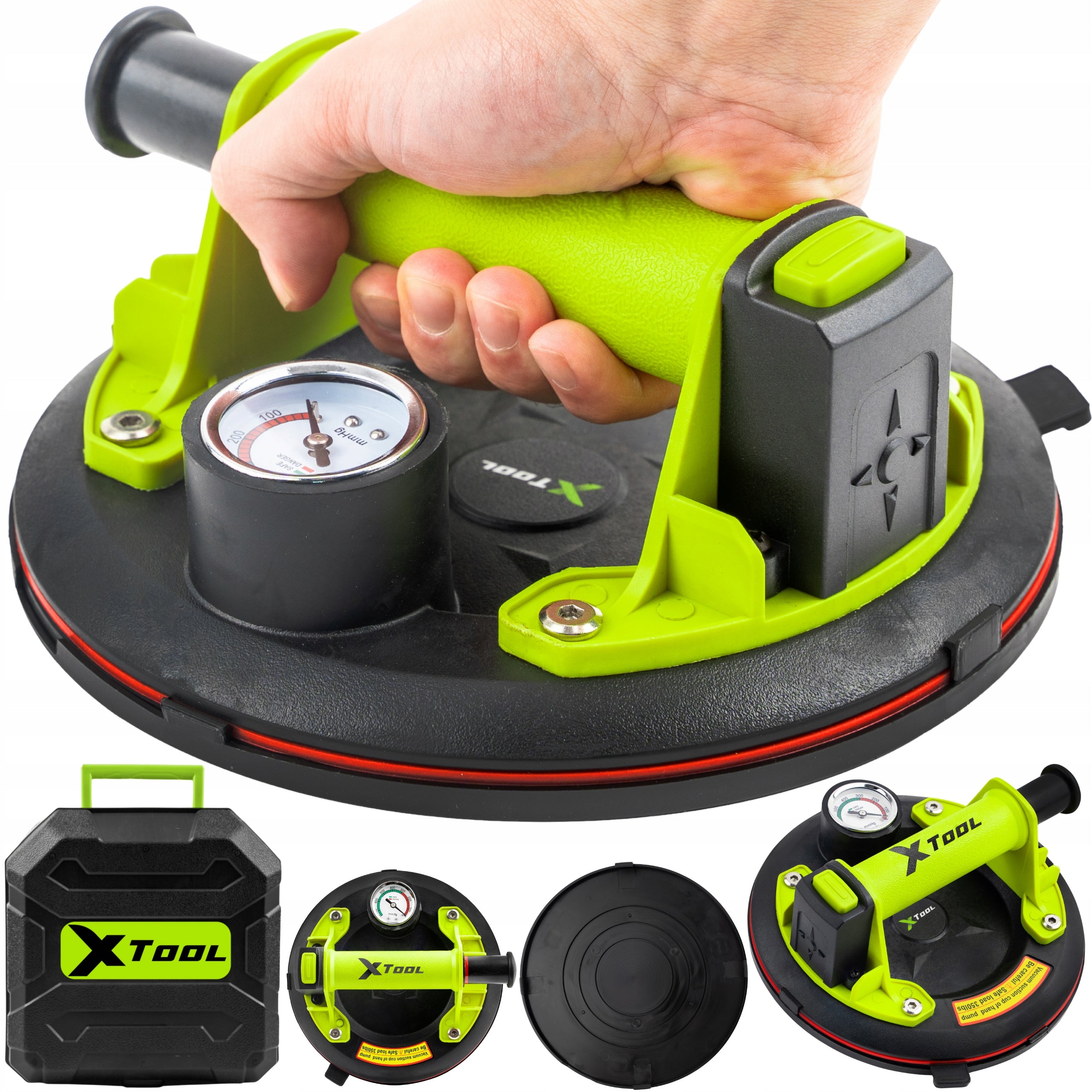 VACUUM TILE SUCTION CUP GLASS HOLDER WITH PUMP GLAZE PRESSURE GAUGE 120