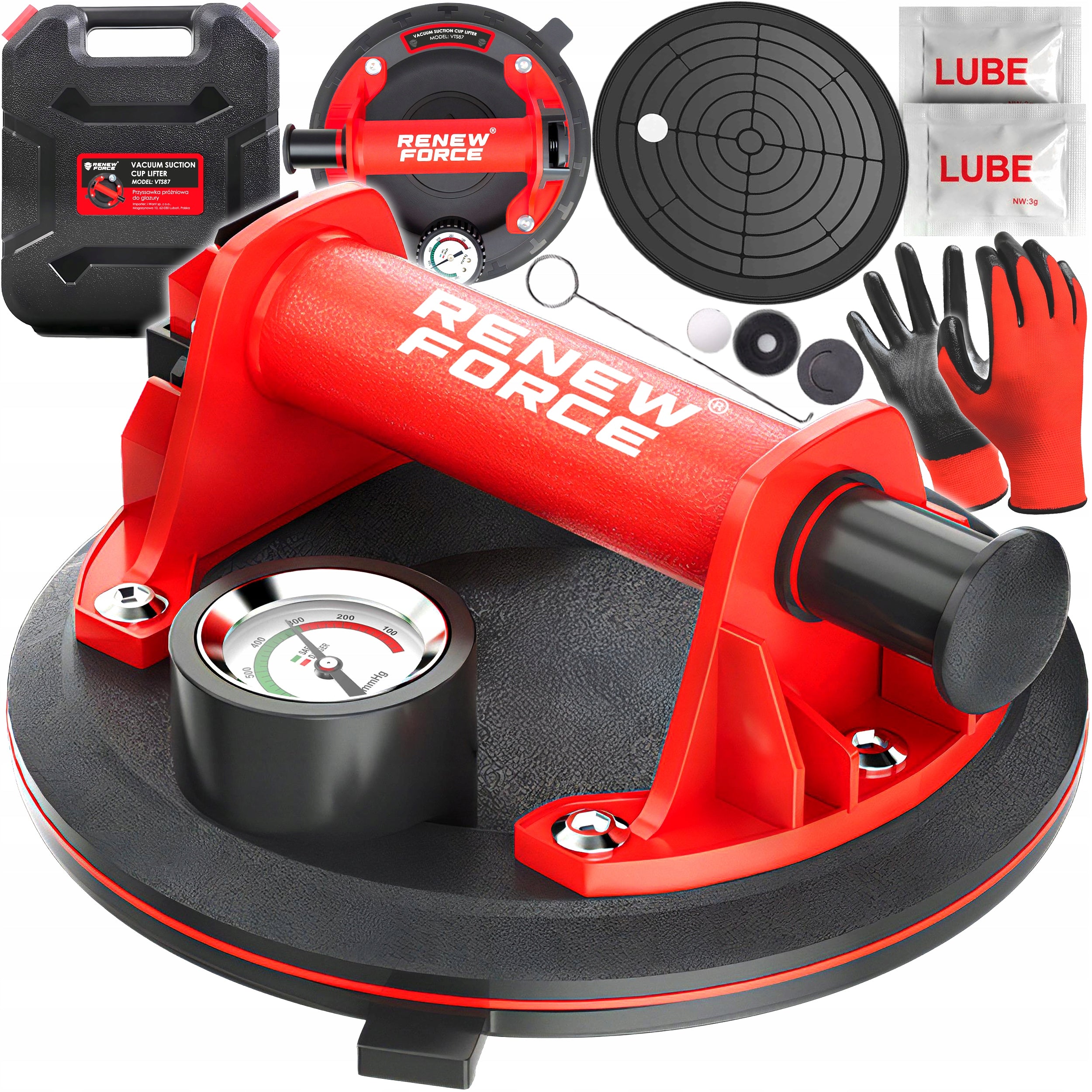 VACUUM TILE SUCTION CUP WITH PUMP PRESSURE GAUGE GLAZE GLASS HOLDER PRO
