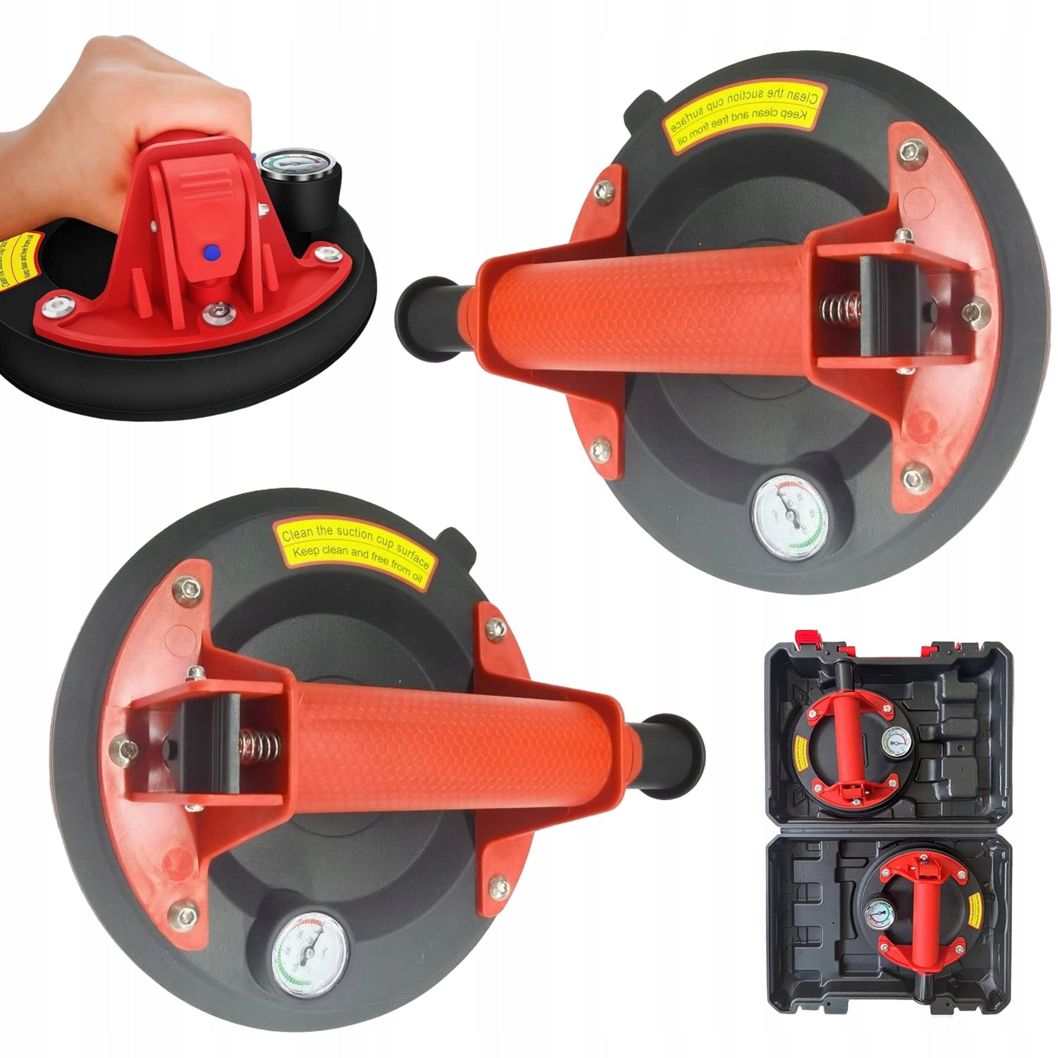 VACUUM WITH PRESSURE GAUGE 200KG TILES X2 SUCTION CUP Packaging status original