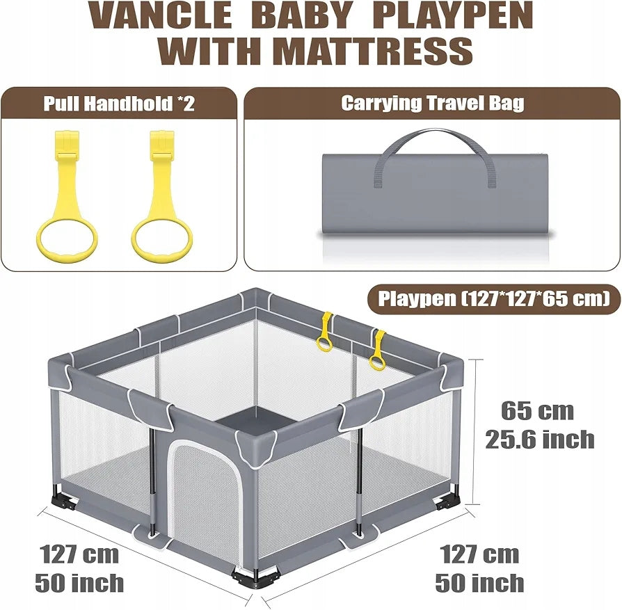VANCLE PLAYPEN FOR CHILDREN – 127x127x68CM, GREY Packaging status original