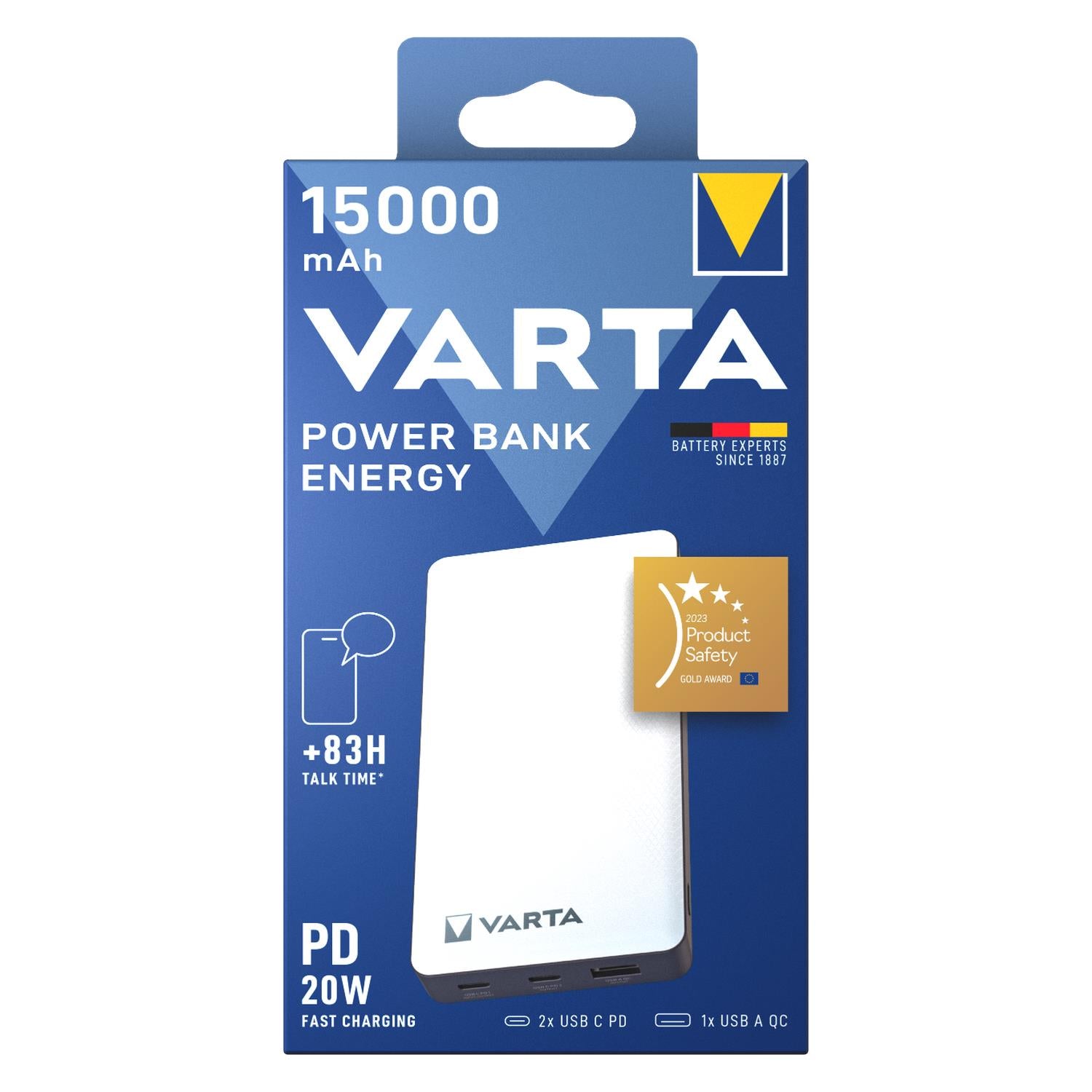 VARTA POWERBANK 15000 mAh Energy storage with USB C and A smartphone tablet x2 Packaging status original