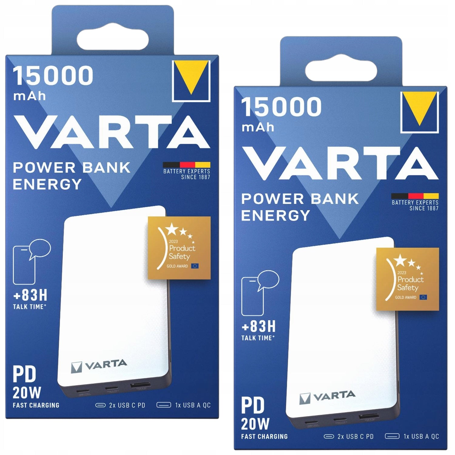 VARTA POWERBANK 15000 mAh Energy storage with USB C and A smartphone tablet x2
