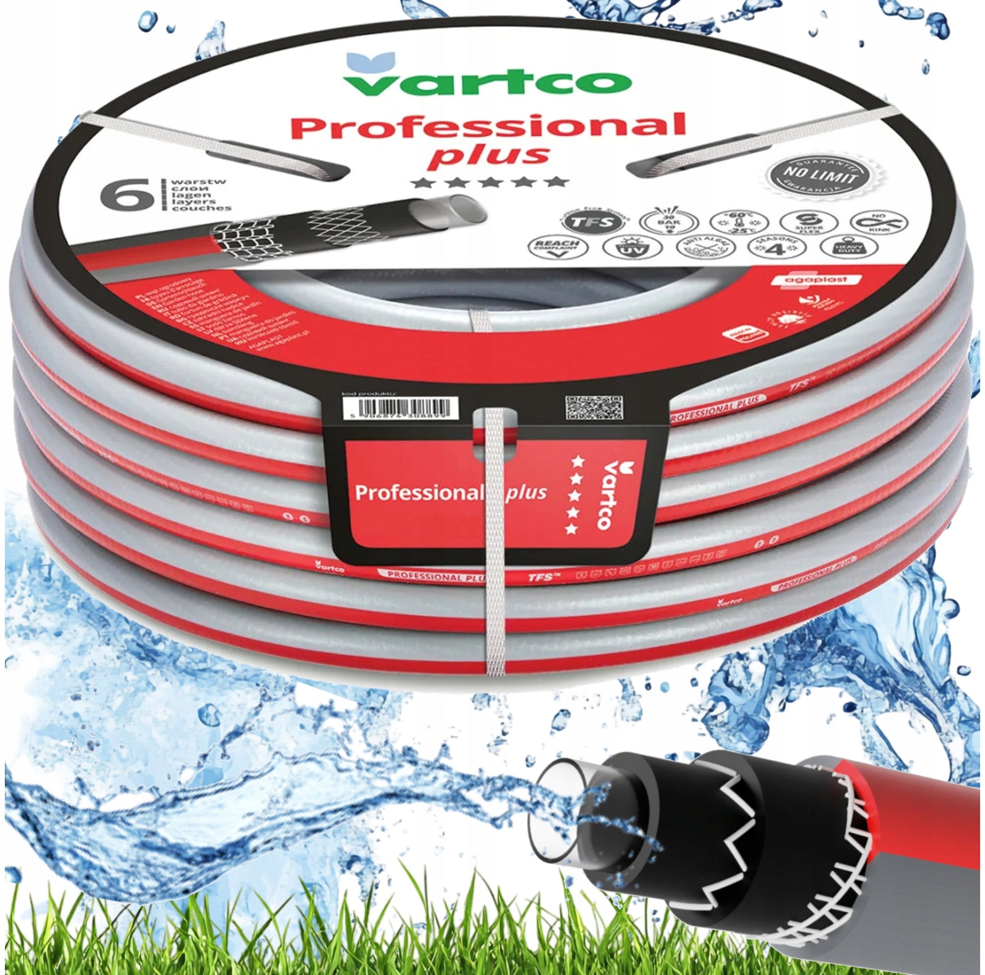 VARTCO GARDEN HOSE REINFORCED 6-PLY FLEXIBLE 30BAR 1/2'' 30M Polish Manufacturer code 1005120030
