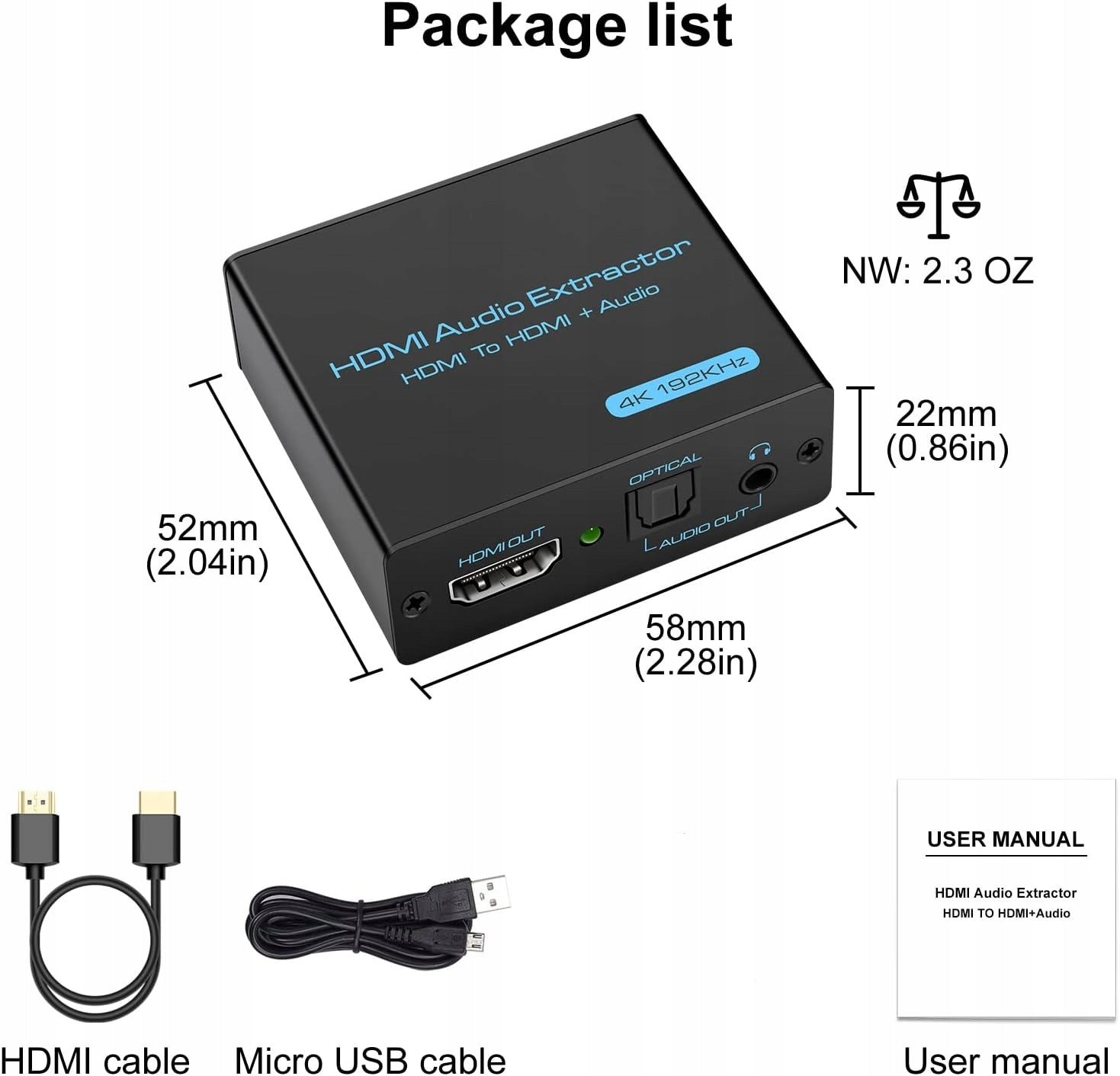 VEDINDUST HDMI Audio Extractor 4K HDMI Converter 3,5mm 5.1 HDCP 1080P DTS Packaging status original