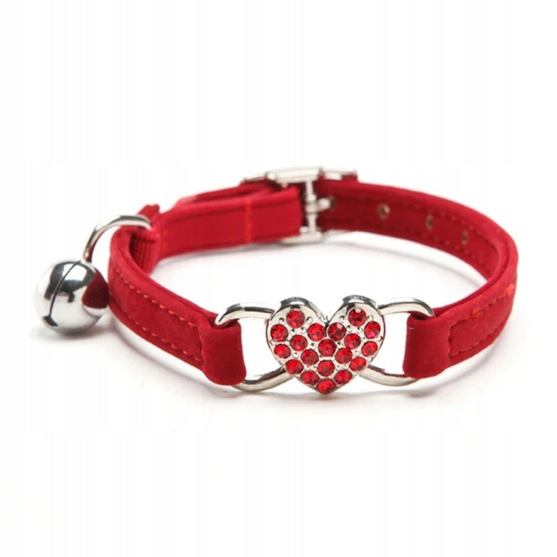 VELOUR COLLAR WITH HEART CRYSTALS DIAMONDS HEART FOR CAT DOG YORK