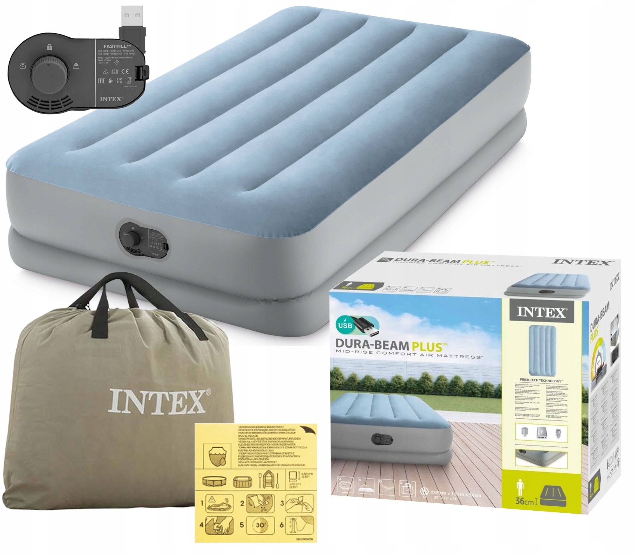 VELOUR INFLATABLE MATTRESS WITH BUILT-IN USB PUMP SINGLE INTEX BED
