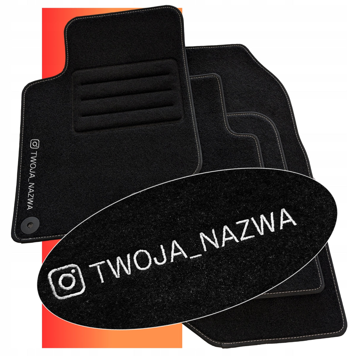VELOUR RUGS WITH EMBROIDERY YOUR NICK BLACK NUBUCK CAR SET OF 4