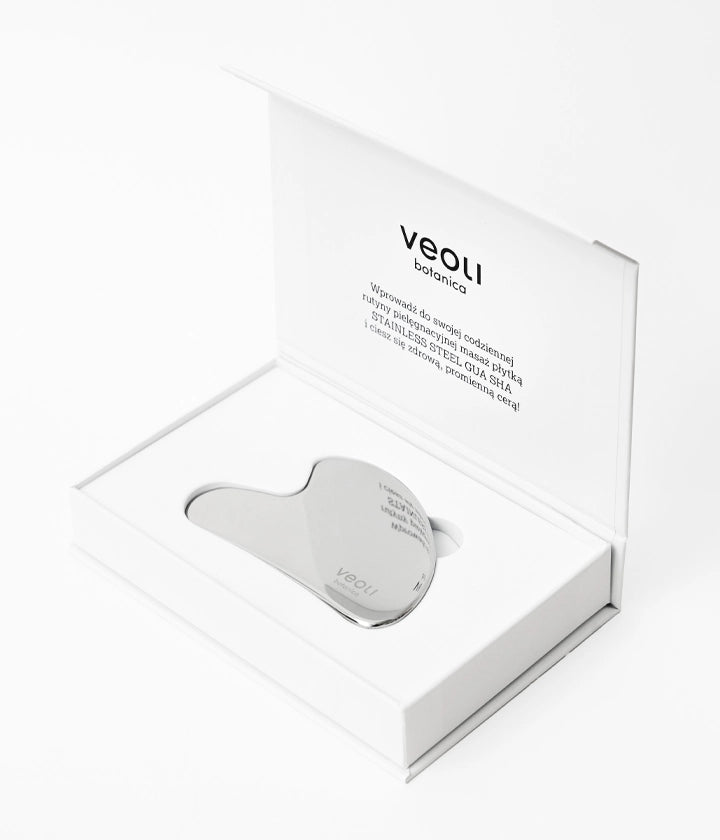 VEOLI BOTANICA STAINLESS STEEL GUA SHA FACE MASSAGE PLATE Packaging status original