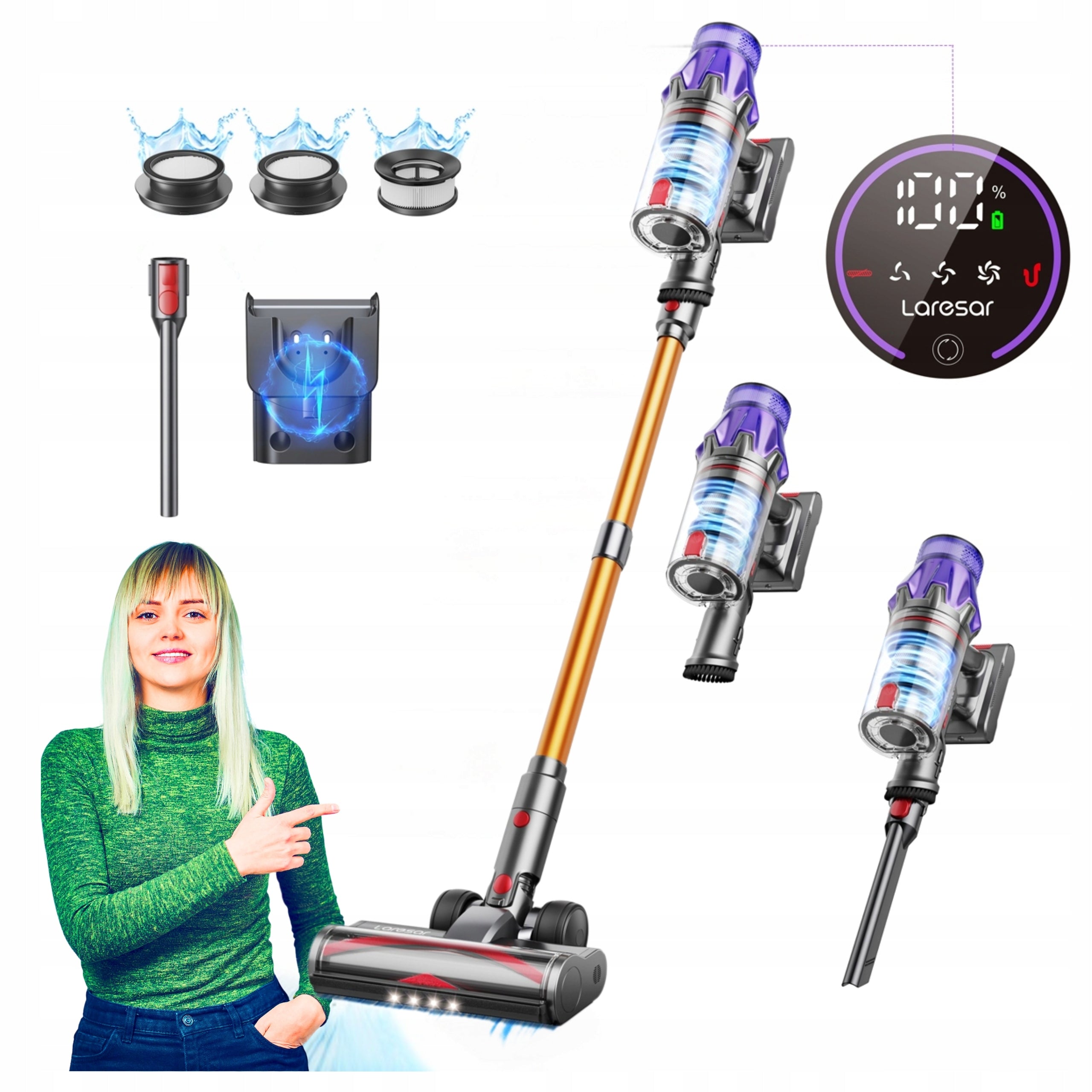 VERTICAL HANDHELD CORDLESS VACUUM CLEANER LARESAR v7 500W 50 000pa Packaging status original