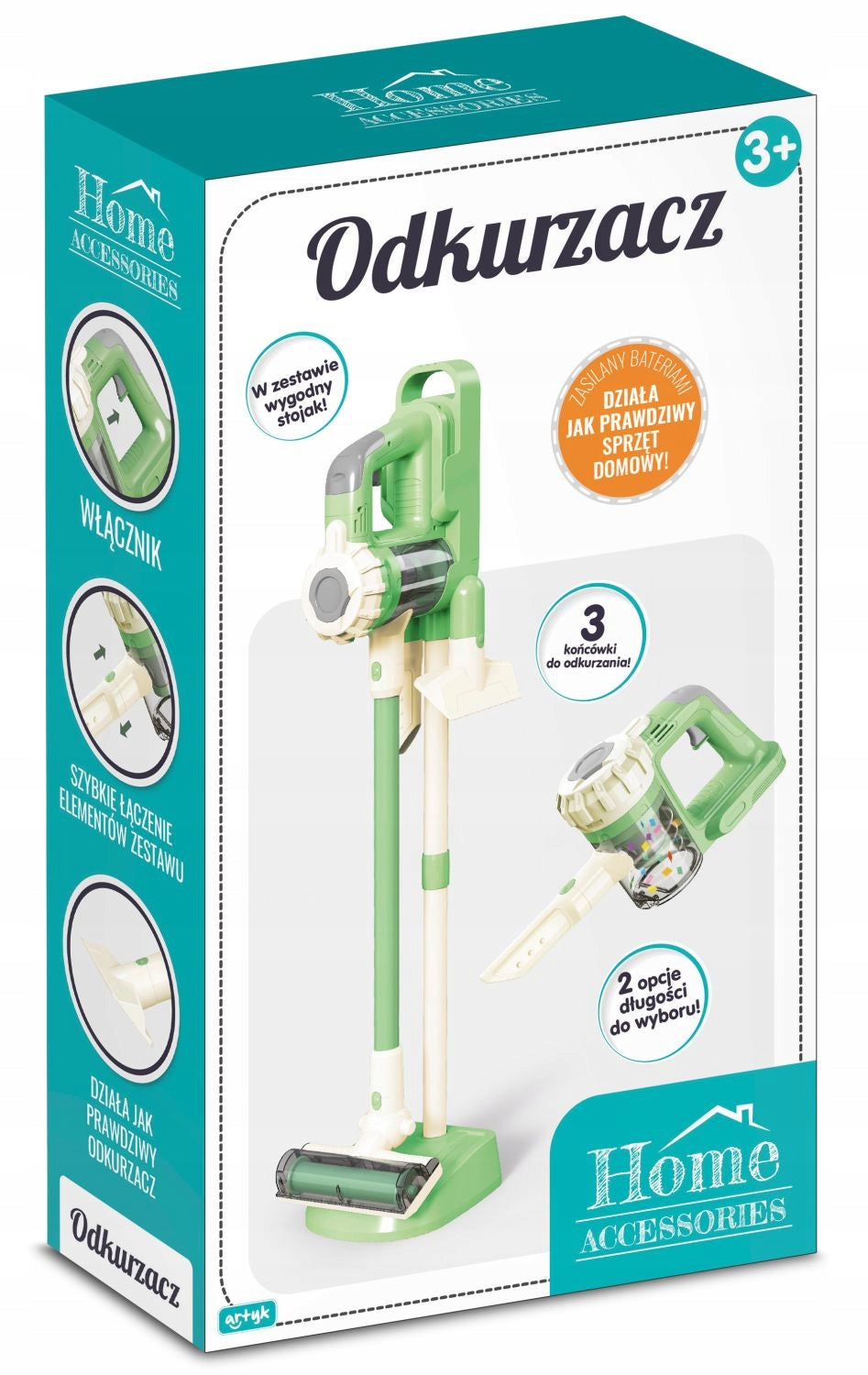 VERTICAL VACUUM CLEANER FOR CHILDREN light sound STAND 3 TIPS Brand Artyk