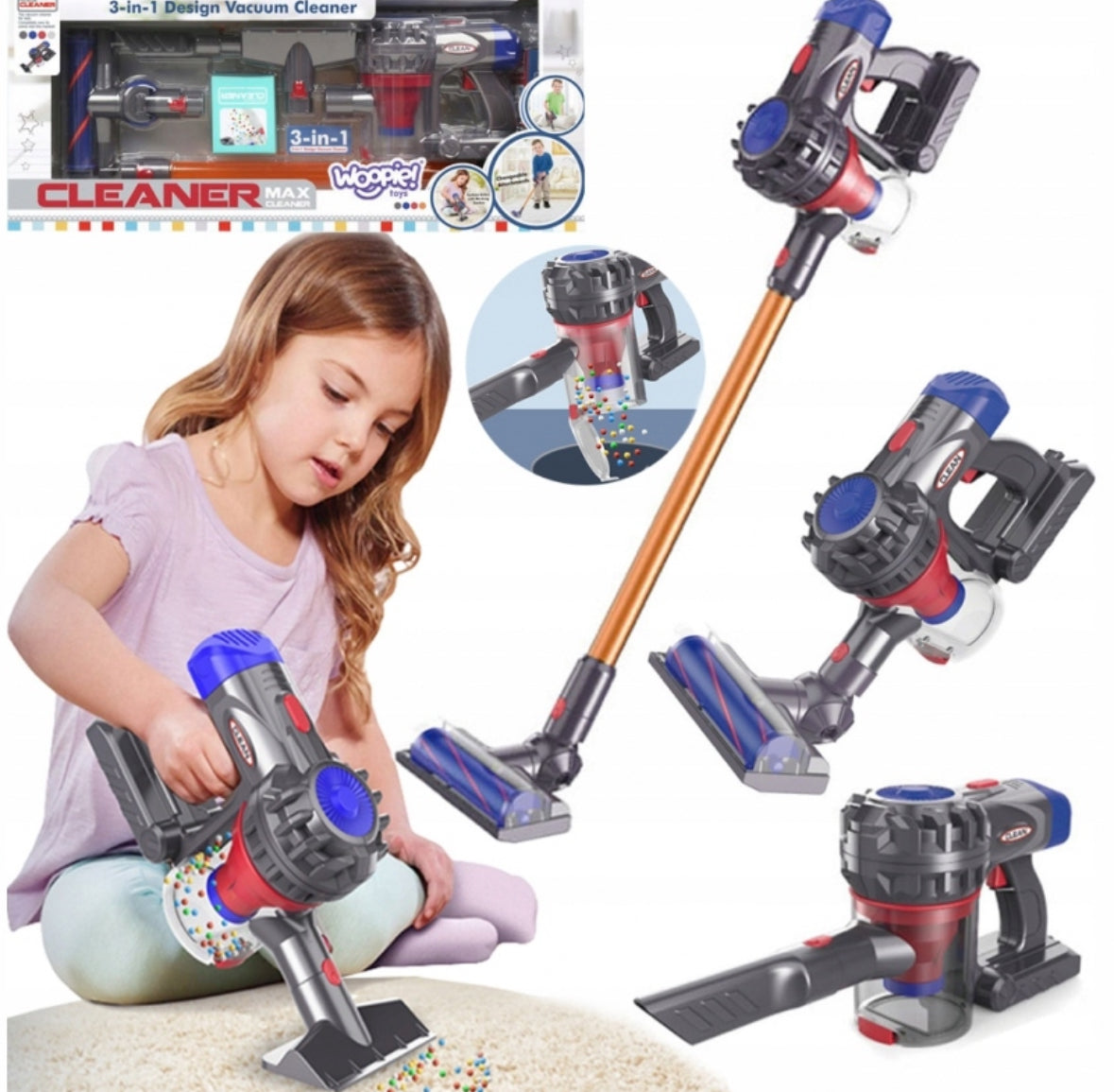 VERTICAL VACUUM CLEANER WIRELESS INTERACTIVE SUCTION FUNCTION FOR CHILDREN 3in1 Manufacturer code odkurzacz dla dzieci dyson zabawka ssanie