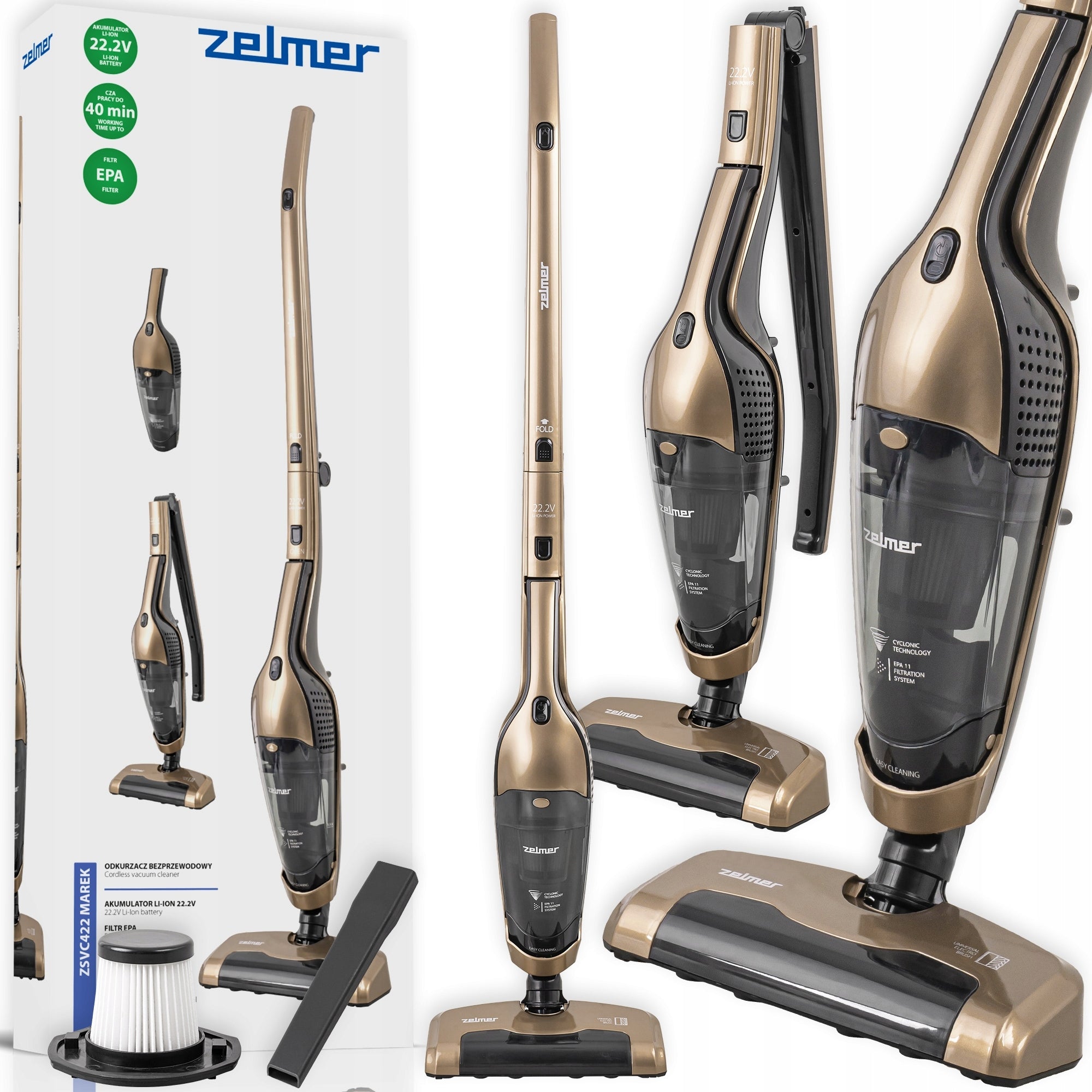 VERTICAL VACUUM CLEANER ZELMER WIRELESS HANDHELD LIGHTWEIGHT BAGLESS FILR EPA 2in1