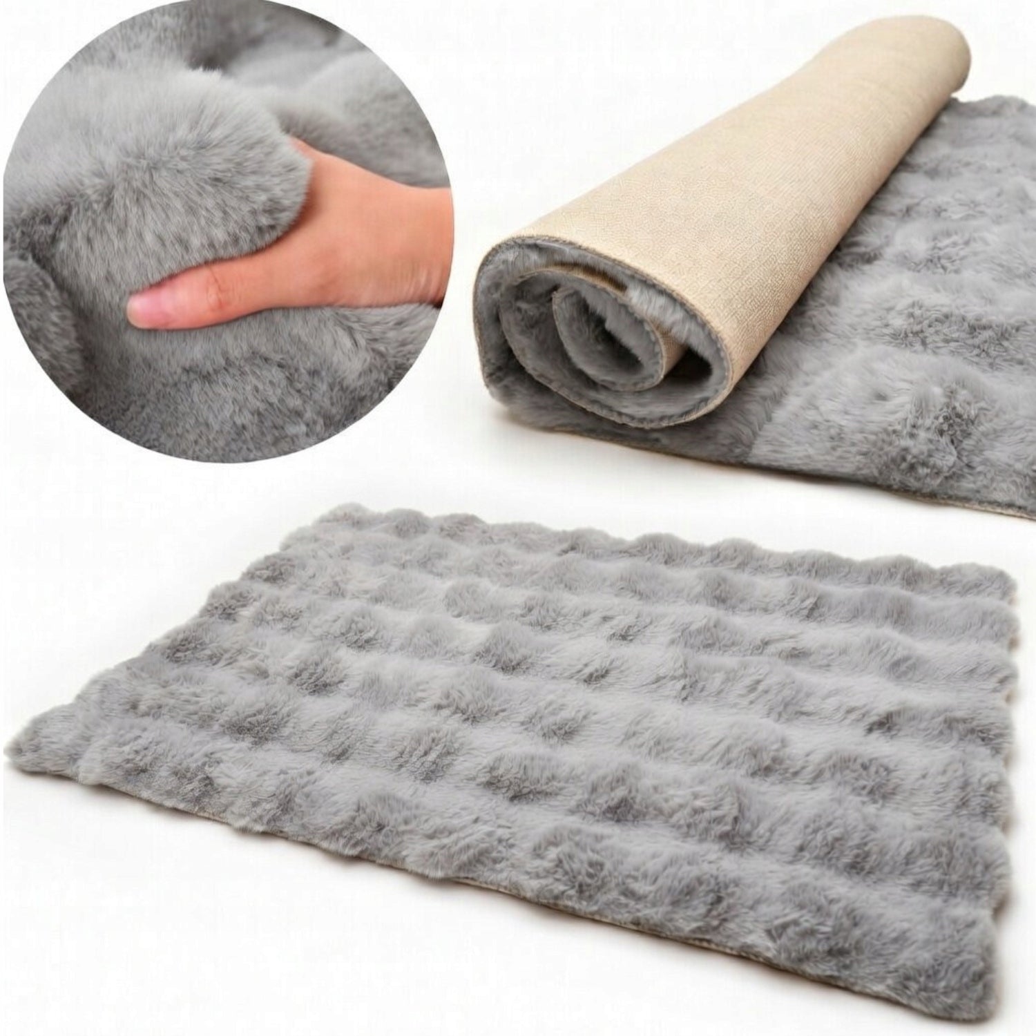 VERY SOFT BUBBLE RUG FAUX FUR 90X60 GREY GRAPHITE