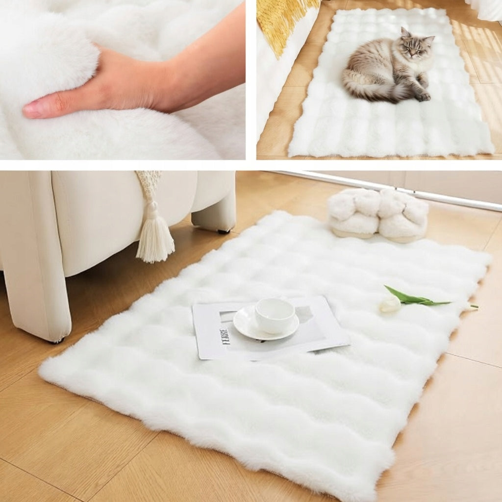 VERY SOFT BUBBLE RUG FAUX FUR 90X60 WHITE Length 90 cm