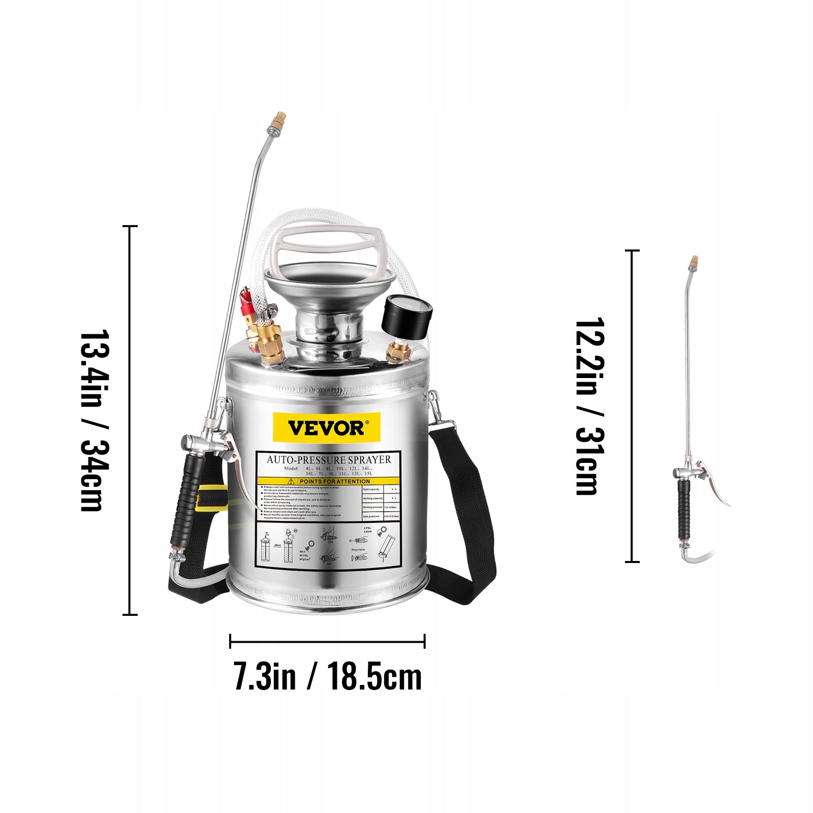VEVOR 4L Stainless Steel Sprayer For Gardening Floor Cleaning Industry Brand Vevor