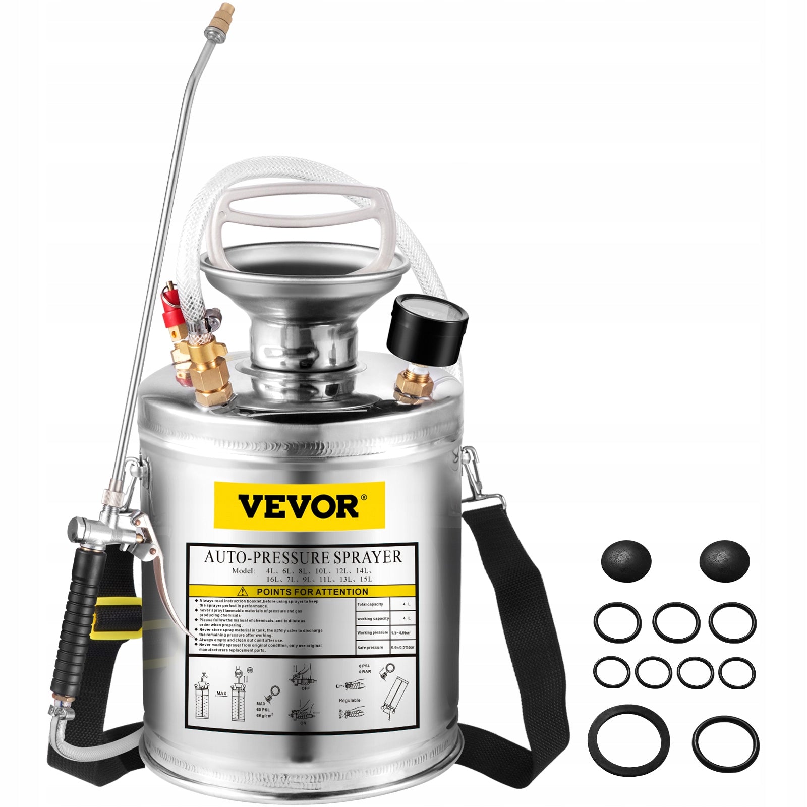 VEVOR 4L Stainless Steel Sprayer For Gardening Floor Cleaning Industry