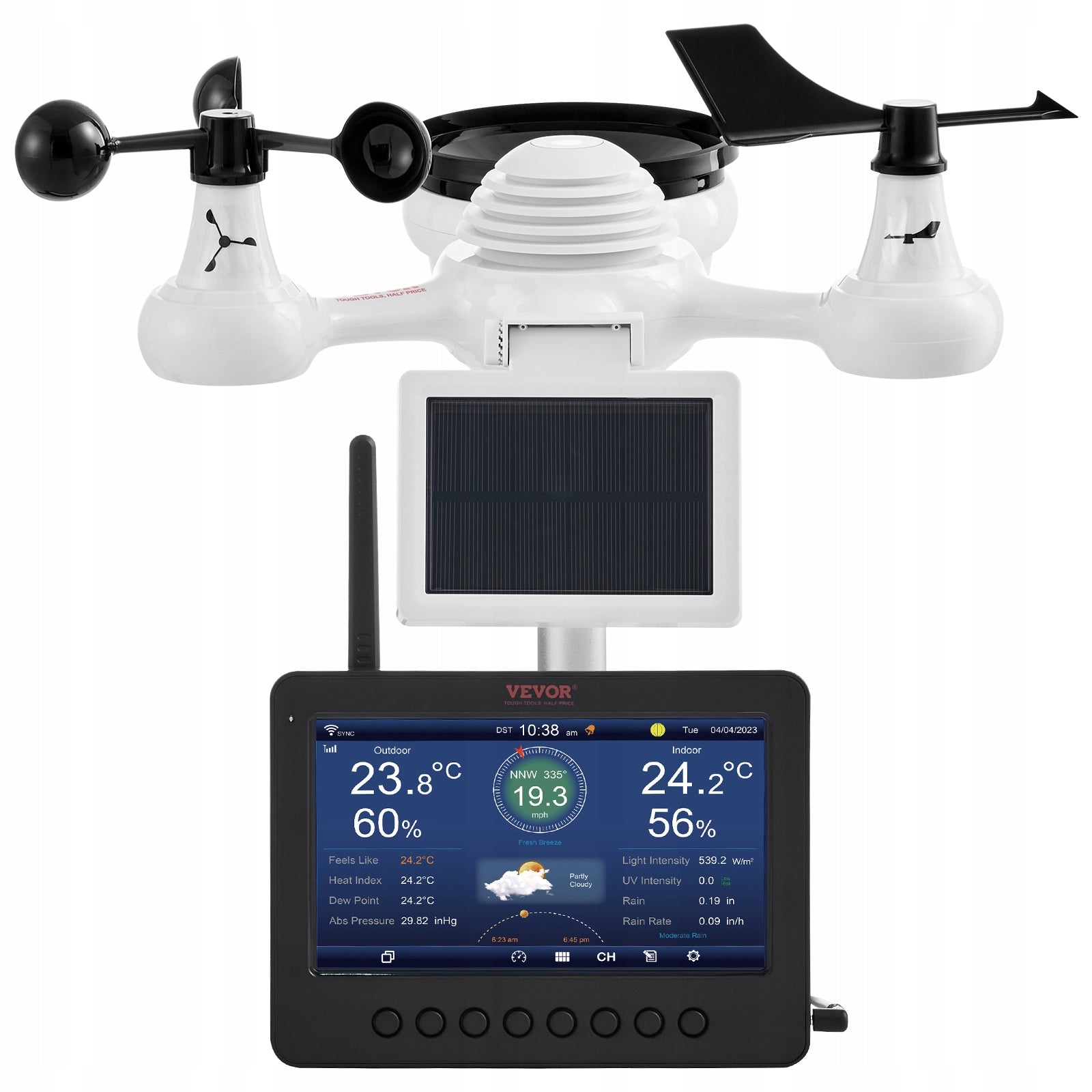 VEVOR 7-in-1 Wi-Fi Weather Station 7 in TFT Display Wireless Outdoor Sensor Manufacturer code TYN70TFTWIFI71