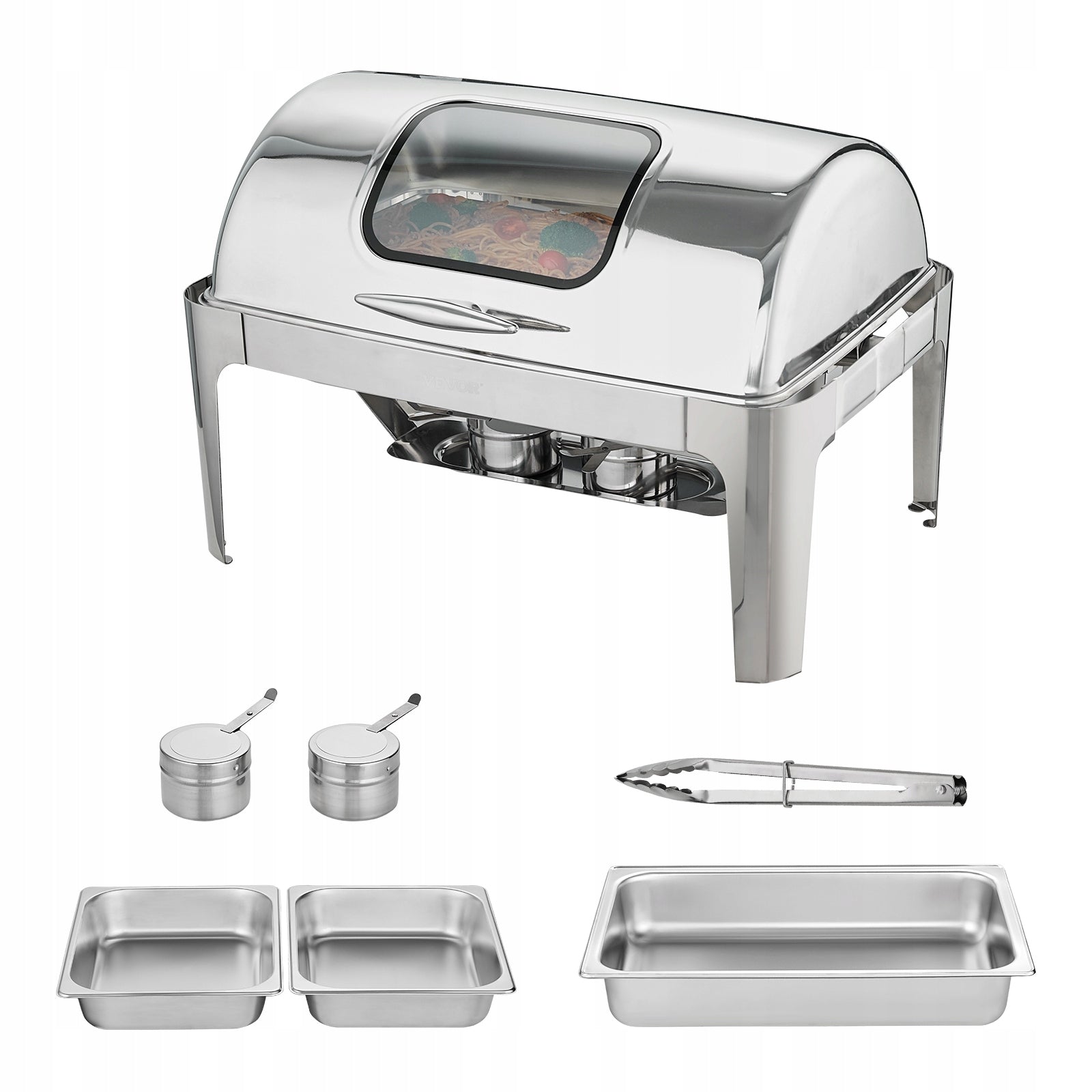 VEVOR 9Qt 1 Pack Rectangle Roll Top Chafing Dish Set with 2 Half Size Pans Manufacturer code ZFXKCLJT19QT2B7