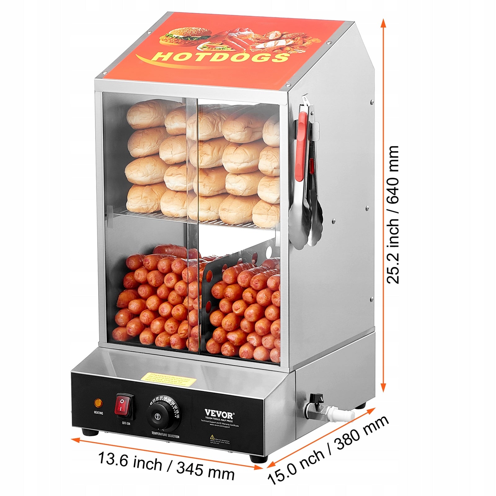 VEVOR Commercial Hot Dog Steamer 2-Tier Electric Bun Warmer 37L Slide Doors EAN (GTIN) 197988221456