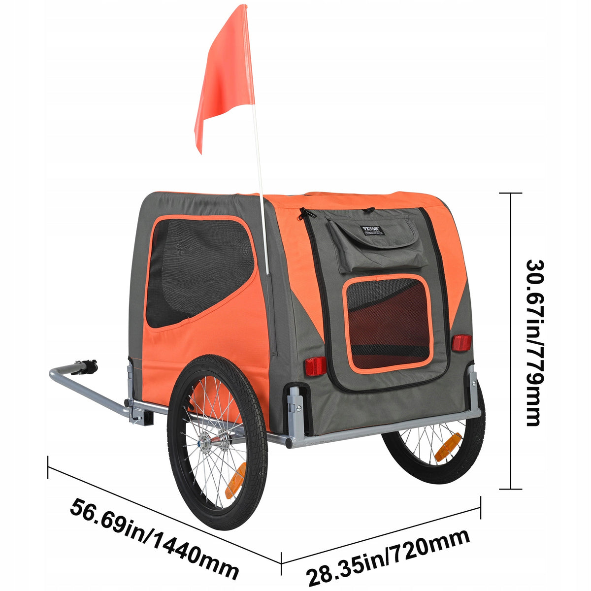 VEVOR Dog Bike Trailer 66lbs Folding Orange/Gray with Wheels Coupler Brand Vevor