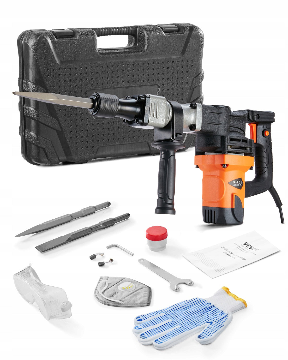 VEVOR Electric Demolition Hammer 1400W 19J With Shock Absorbing Handle