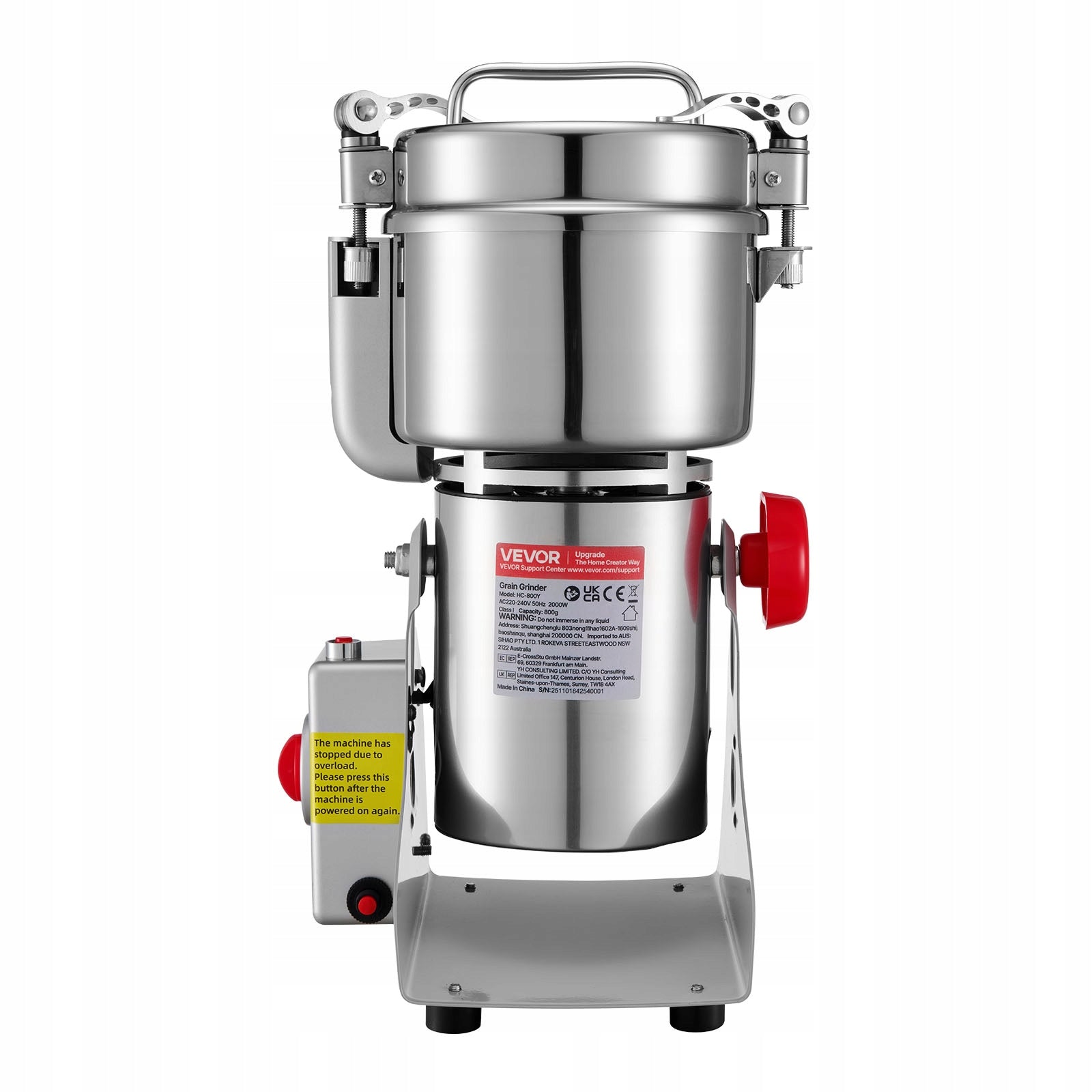 VEVOR Electric Grain Grinder 2100W 800G Grinder Dry Stainless Steel