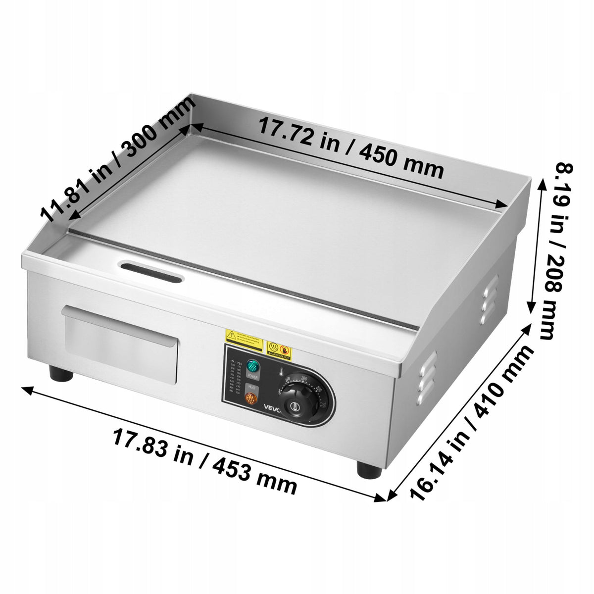 VEVOR Grill Plate 2800W 45x30CM Stainless Steel Electric Frying Pan Manufacturer code 197988551201